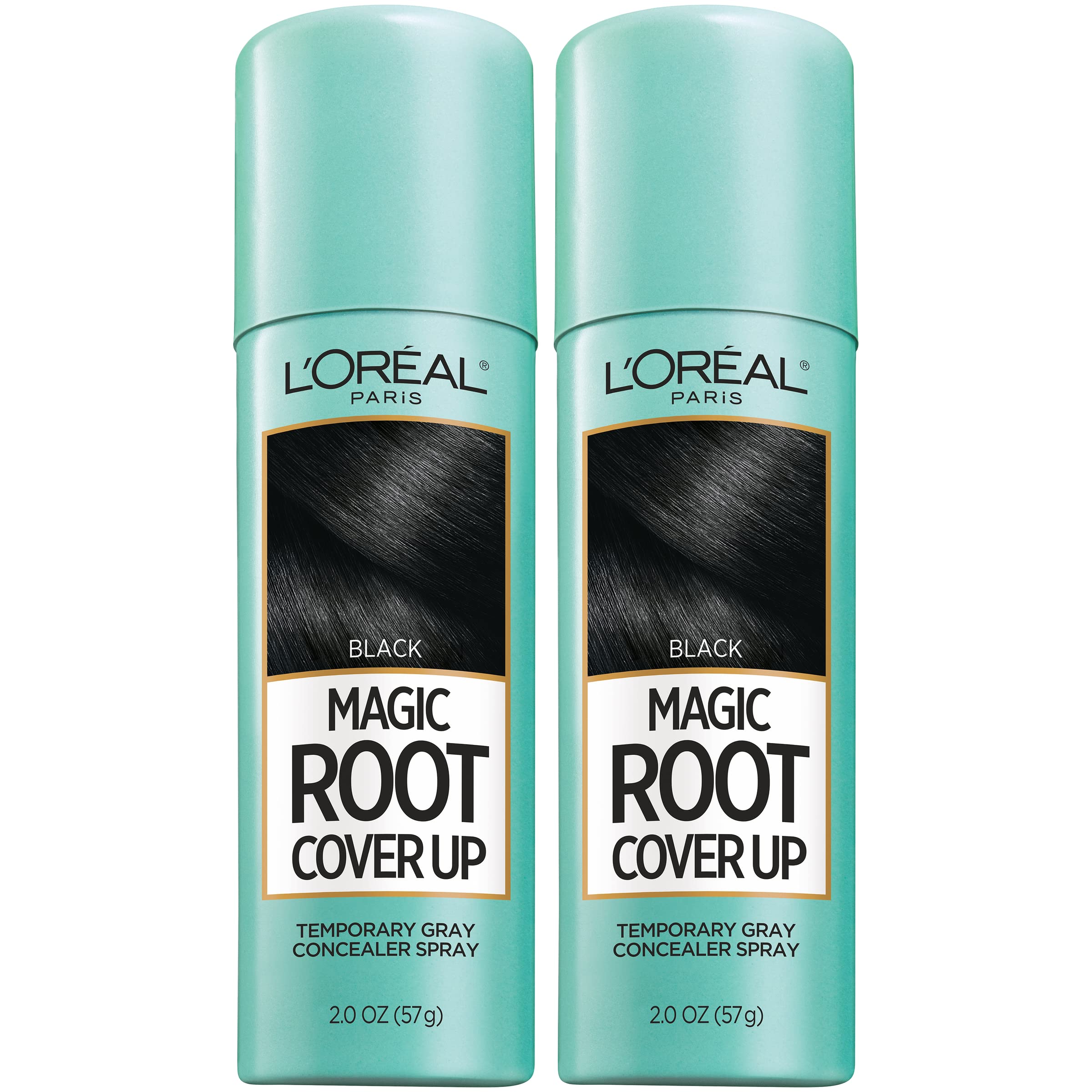 L'Oreal Paris Root Cover Up Temporary Gray Concealer Spray, Hair Color Spray with Filling & Thickening Coverage, Black, Pack of 
