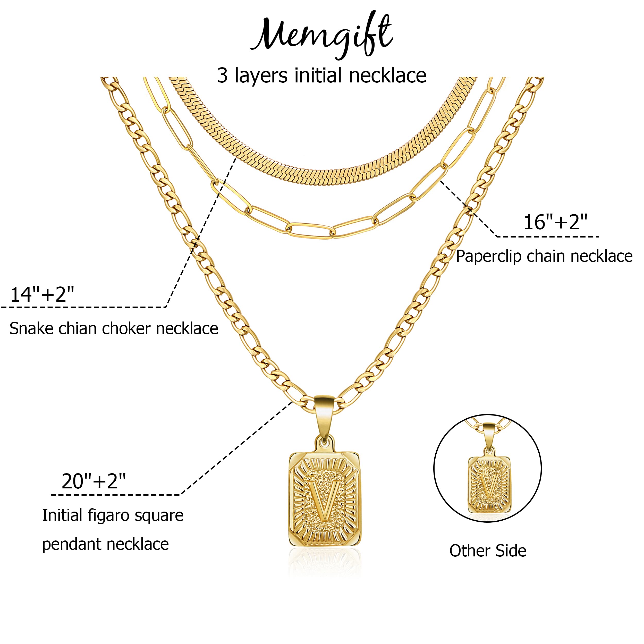 Memgift Preppy Necklace Dainty Trendy Paperclip Snake Choker Gold Filled Stainless Steel Figaro Chain Layered Necklaces Jewelry