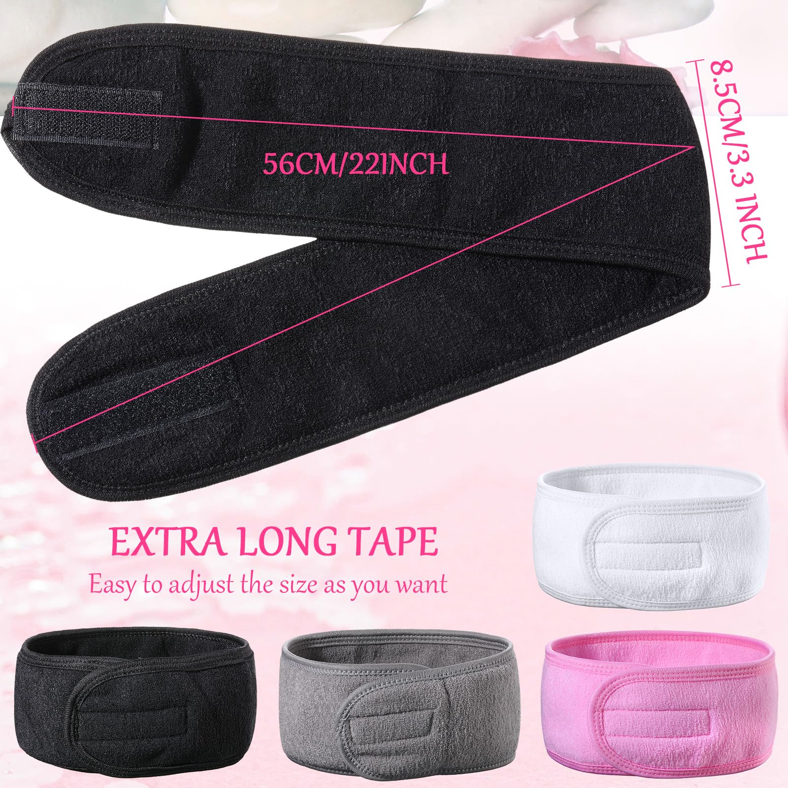 24 Pcs Spa Facial Headband Spa Headband Bulk Skincare Headband Adjustable Face Wash Headband With Tape Terry Cloth Stretch Headb