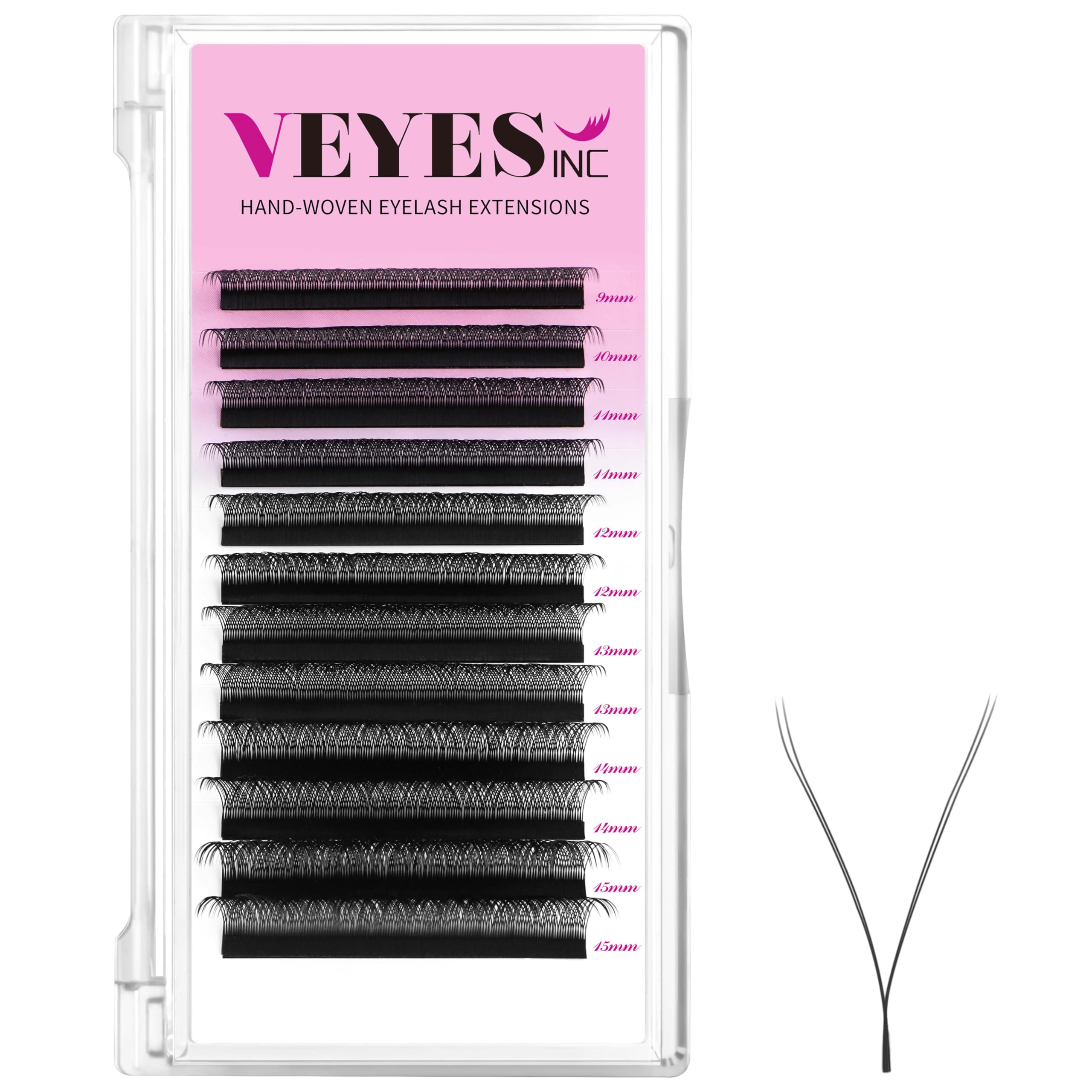 VEYES INC YY Lash Extensions Tray C/D curl 9-15mm Mixed Length Premade Volume Eyelash Fans, Professional Lash Extension Supplies