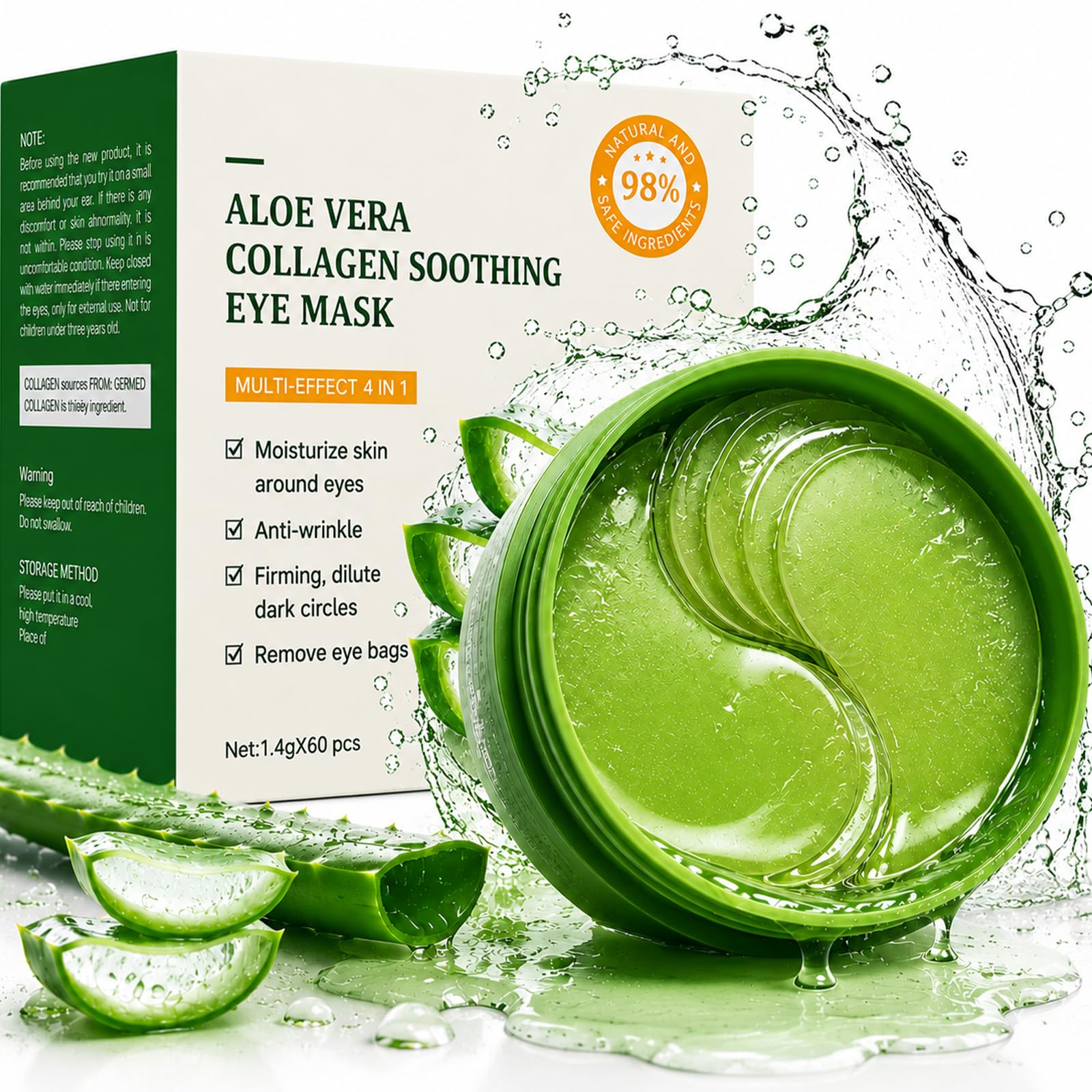 VOCNIK Under Eye Mask Aloe Vera, 60 Pairs Eye Patches for Dark Circles&Puffy Eyes, Hydrating Eye Mask