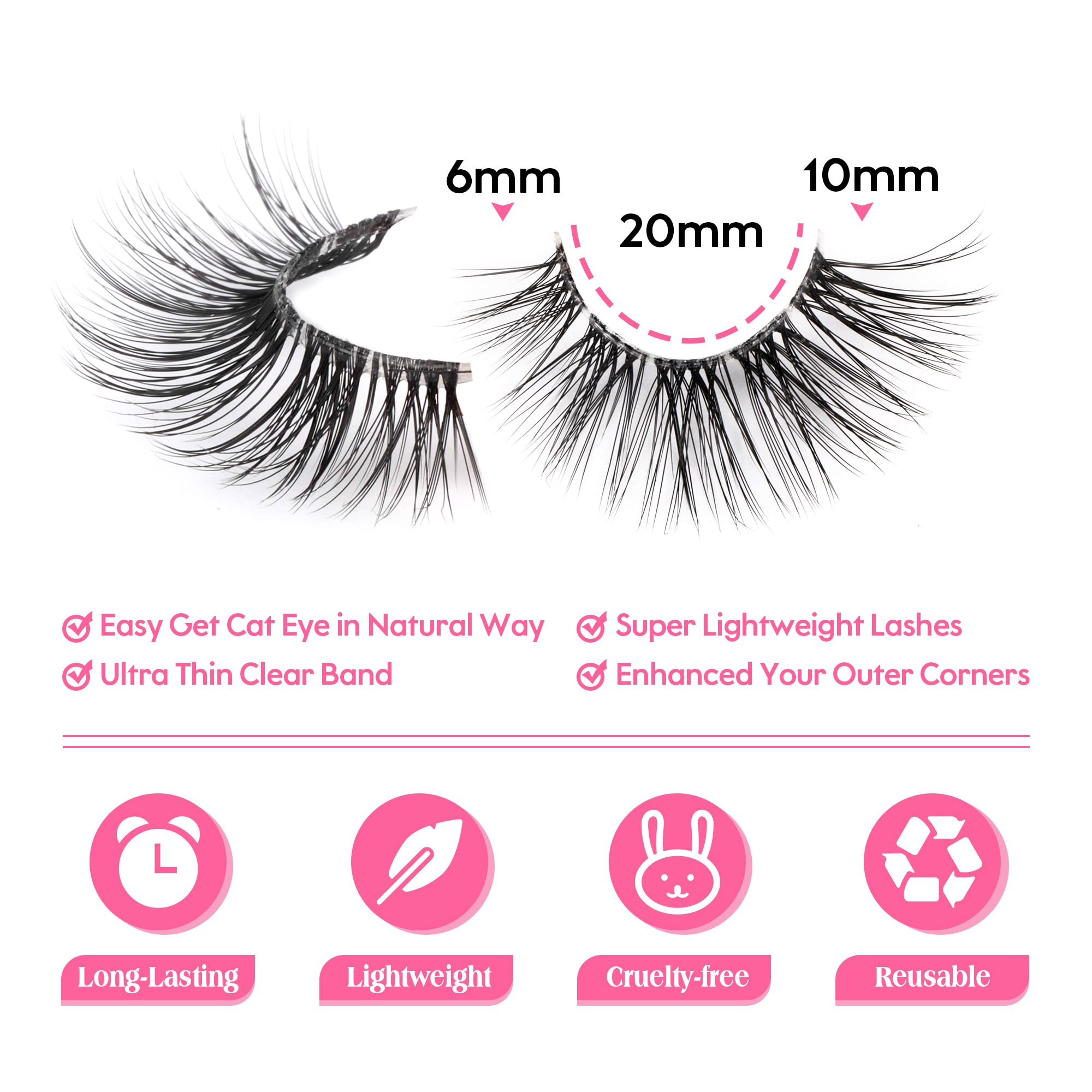 JIMIRE Half Lashes with Clear Band Cat-Eye Lashes Fluffy Wispy Accent False Eyelashes Natural Look Handmade Soft DIY Cluster Las