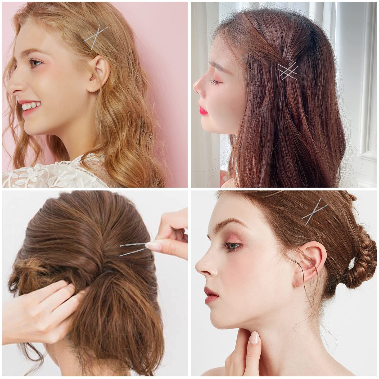 Hoyols Hair Pins Silver Gray, Crimped Grip Bobby Pin, Secure Hold Wavy Slide Proof Hair Styling Pins Holder For Gray Hair Women