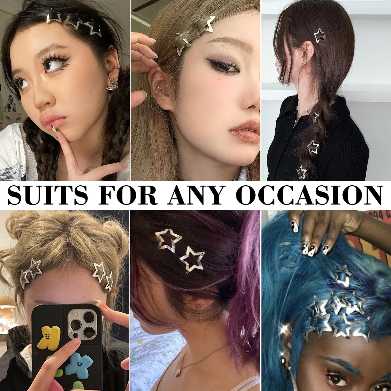 20 PCS 1.22'' Star Hair Clips Snap Star Hair Accessories Non Slip Star Clips for Girls Women Y2K Accessories Silver Metal Hair C