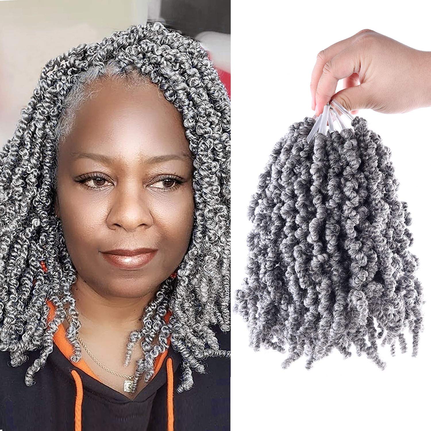 3 Packs Short Grey Pre-twisted Spring Braids Synthetic Crochet Hair Extensions 10 inch 15 strands/pack Ombre Crochet Twist Braid