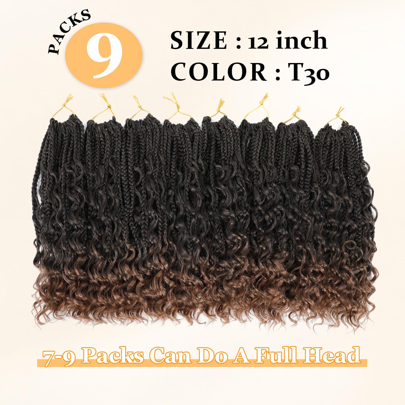 Yewell 9 Packs Goddess Box Braids Crochet Hair Boho Crochet Box Braids With Curly Ends Crochet Hair For Black Women, 12 Inch Pre