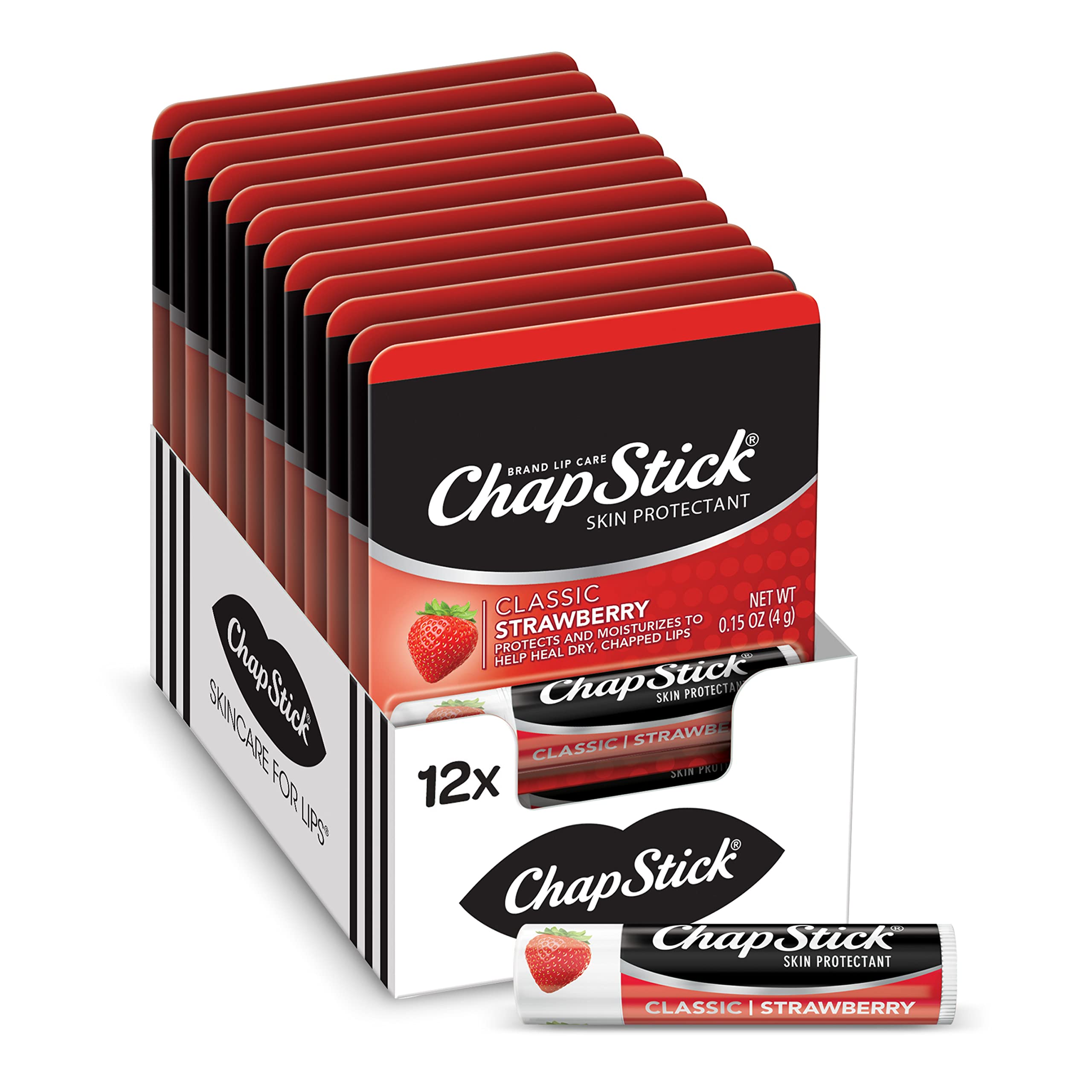 Chapstick Classic Strawberry Lip Balm Tubes, Lip Care And Lip Moisturizer - 0.15 Oz (Pack Of 12)