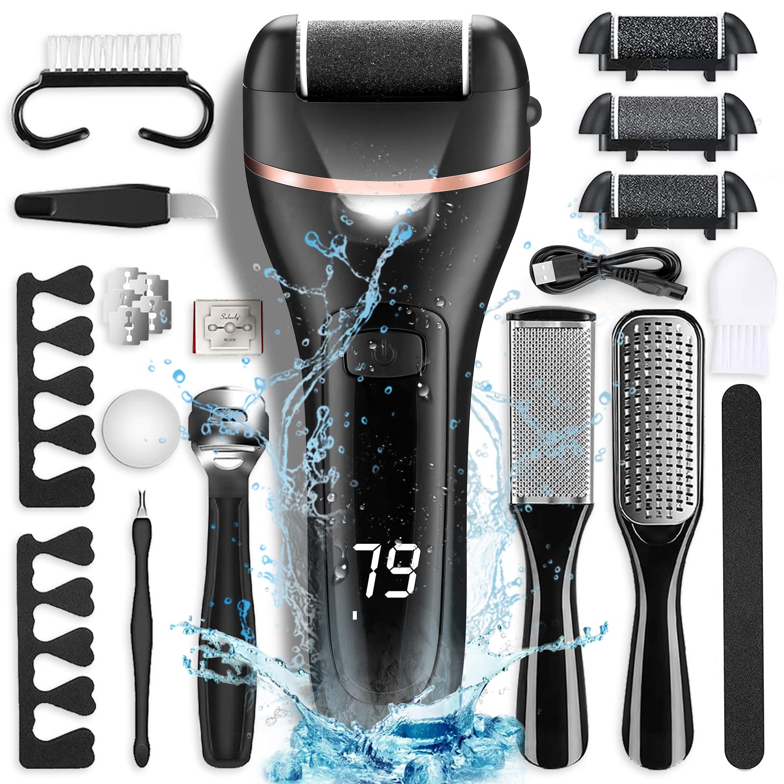 Electric Callus Remover For Feet With Rechargeable Waterproof 21 In 1 Professional Pedicure Kit, Wet & Dry Foot File For Dead Sk
