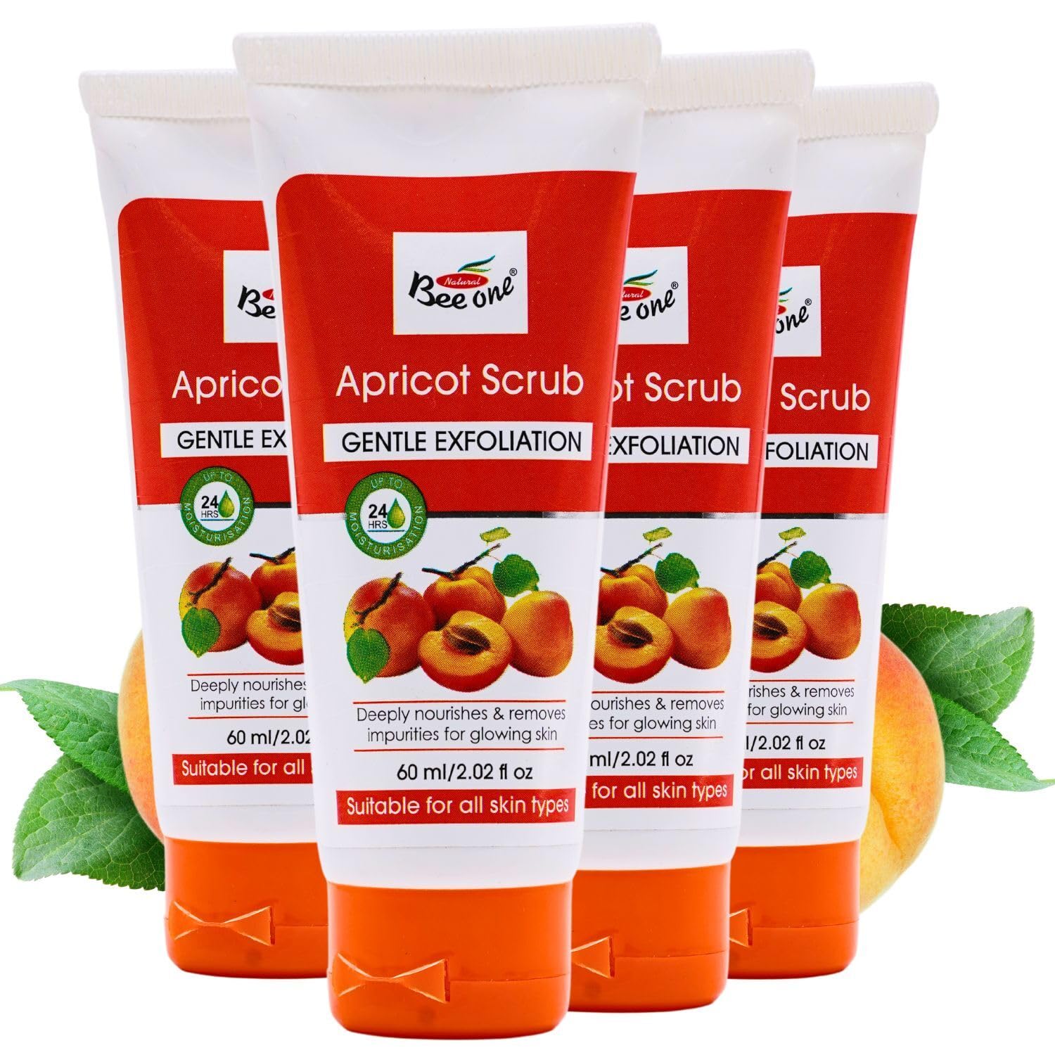 BEE ONE Apricot Scrub for Deep Cleansing Face - 2.02 Fl oz/60 ml (Pack of 4) Natural Exfoliating, Brightening and Nourishing Fac