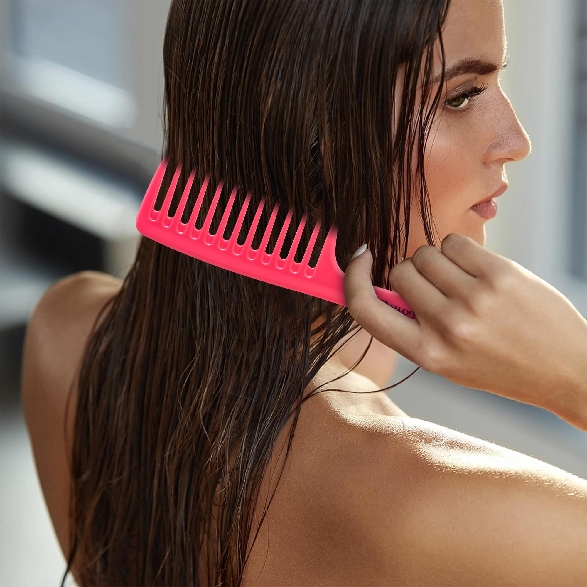 HYOUJIN Wide Tooth Comb Detangling Hair Brush Paddle Hair Comb Care Handgrip Comb-Best Styling Comb for Long Hair Wet Hair (Rose