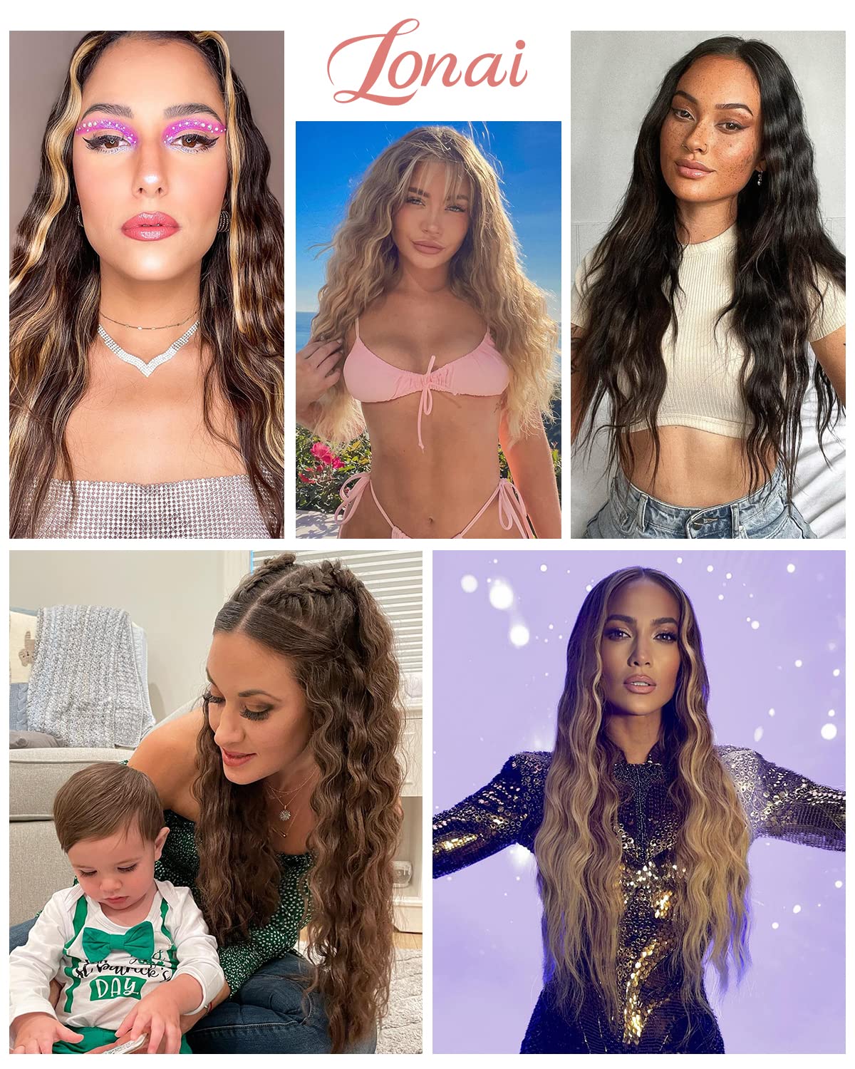 Lonai Clip In Hair Extensions, 6Pcs Curly 24'' Long Synthetic Clip On Hairpiece For Women Ash Brown With Blonde Highlights