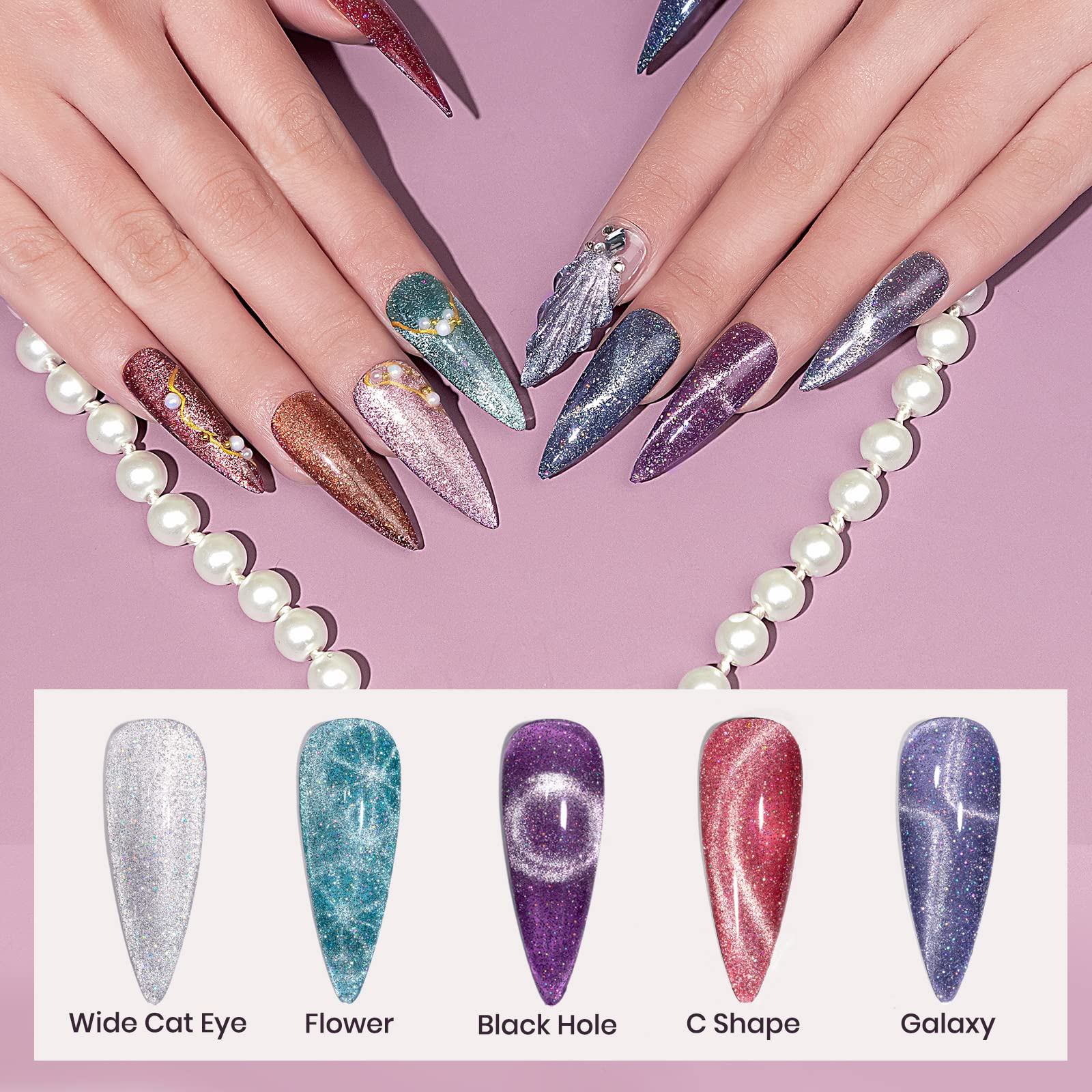Mizhse Reflective Cat Eye Gel Polish Sparkly Magnetic Cateye Nail Gel 7Ml, Shiny Diamond Soak Off Magnet Manicure Set 12Pcs