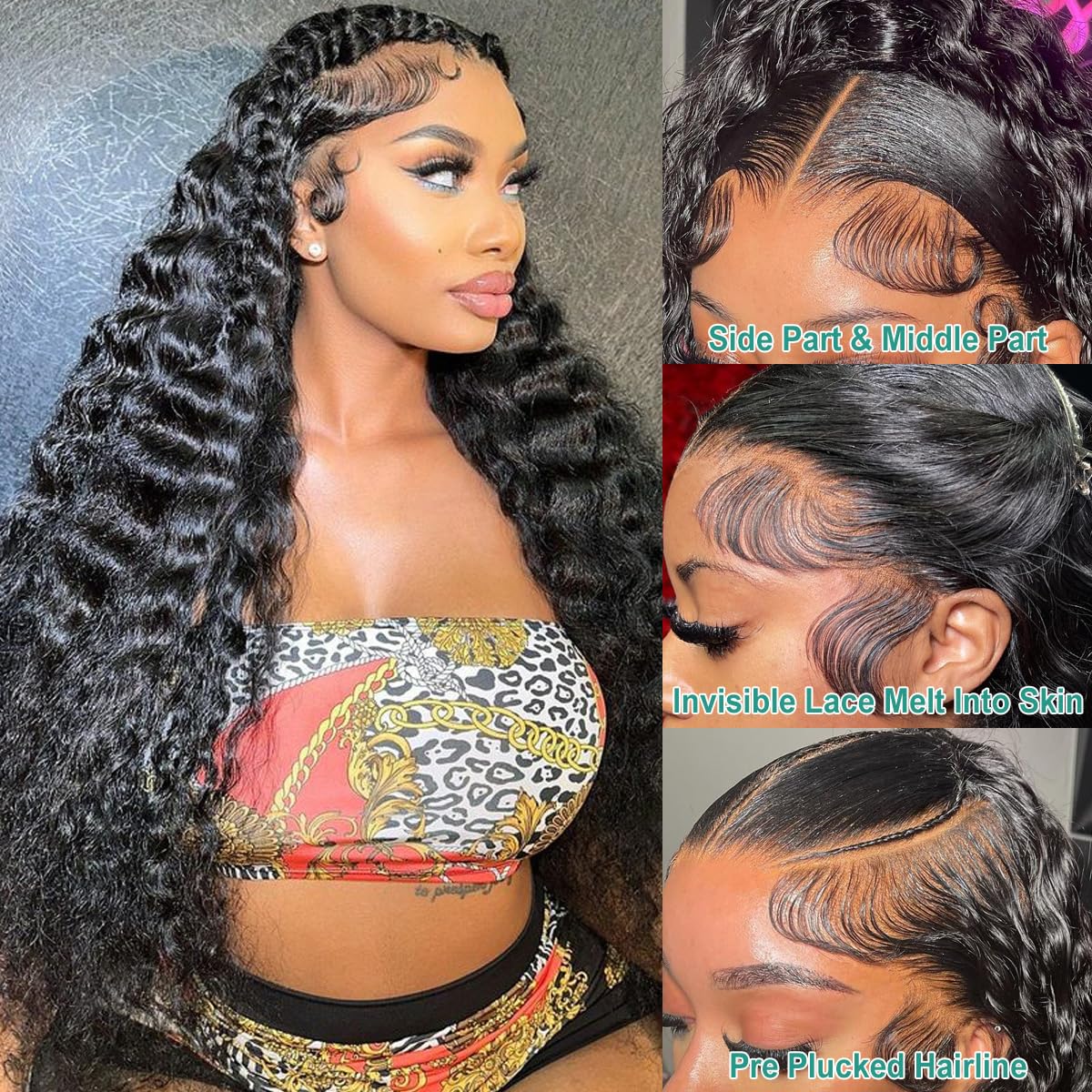 Ferzzon Deep Wave Hd Lace Frontal Wigs Human Hair 13X4 Hd Lace Front Wigs Deep Wave 180 Density Pre Plucked Hd Lace Front Human