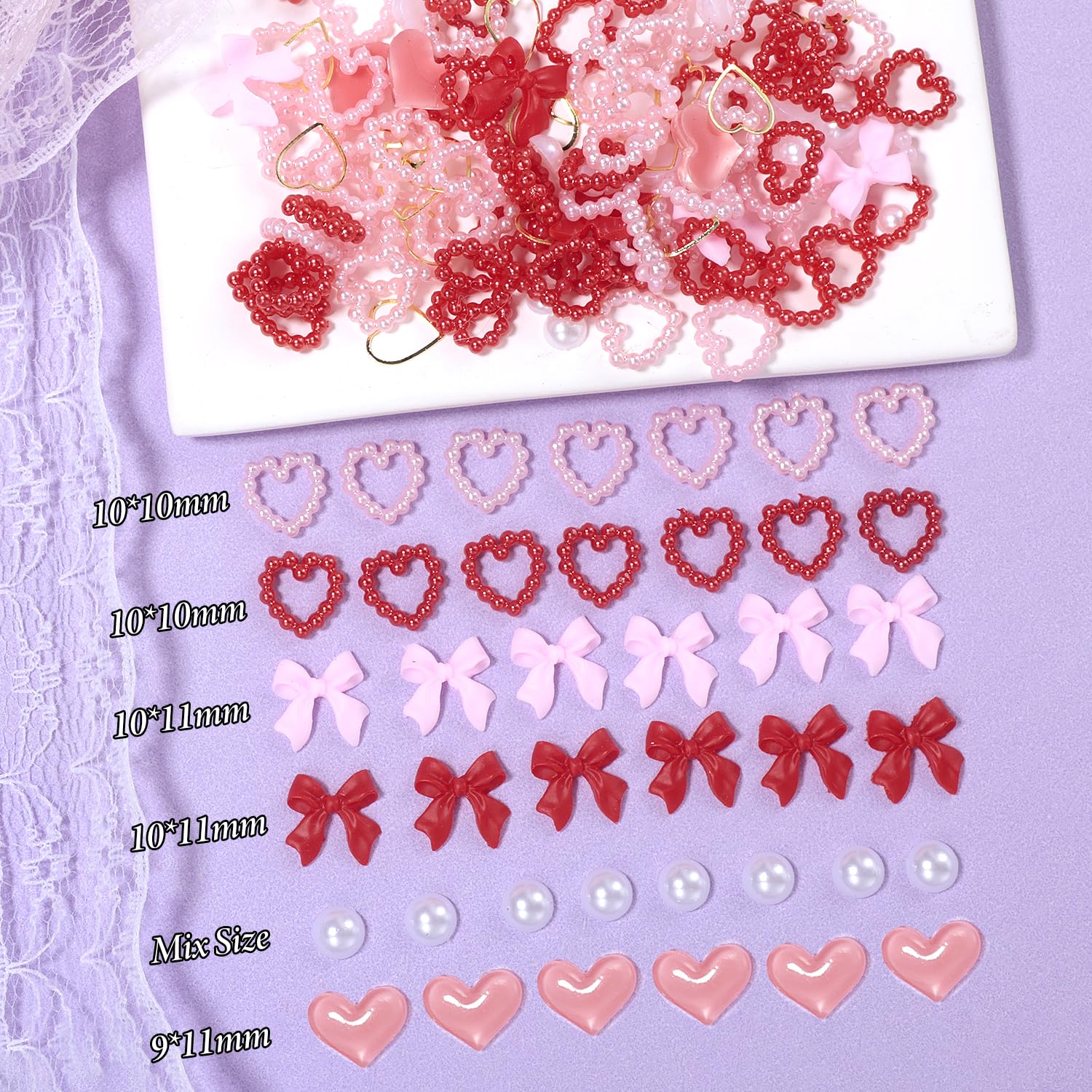 220 Pcs Valentines Heart Nail Charms, Heart Nail Rhinestone And Charms, Pink Red Heart Bows Nail Charm, Y2K Nail Charms Gems, Na
