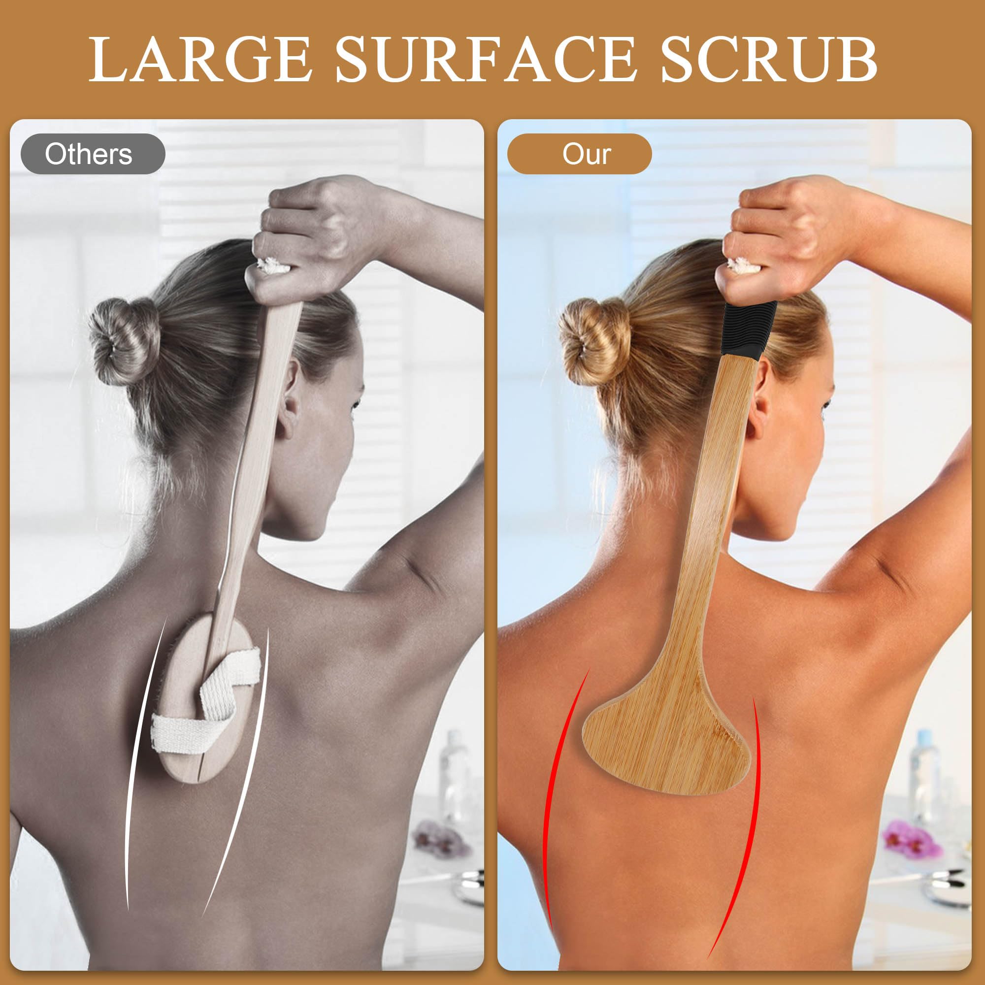 Owiizi Back Scrub Brush For Shower,Stiff Boar Bristles Bamboo Curved Long Handle Antiskid Body Bath Brush For Back Use Wet Or Dr