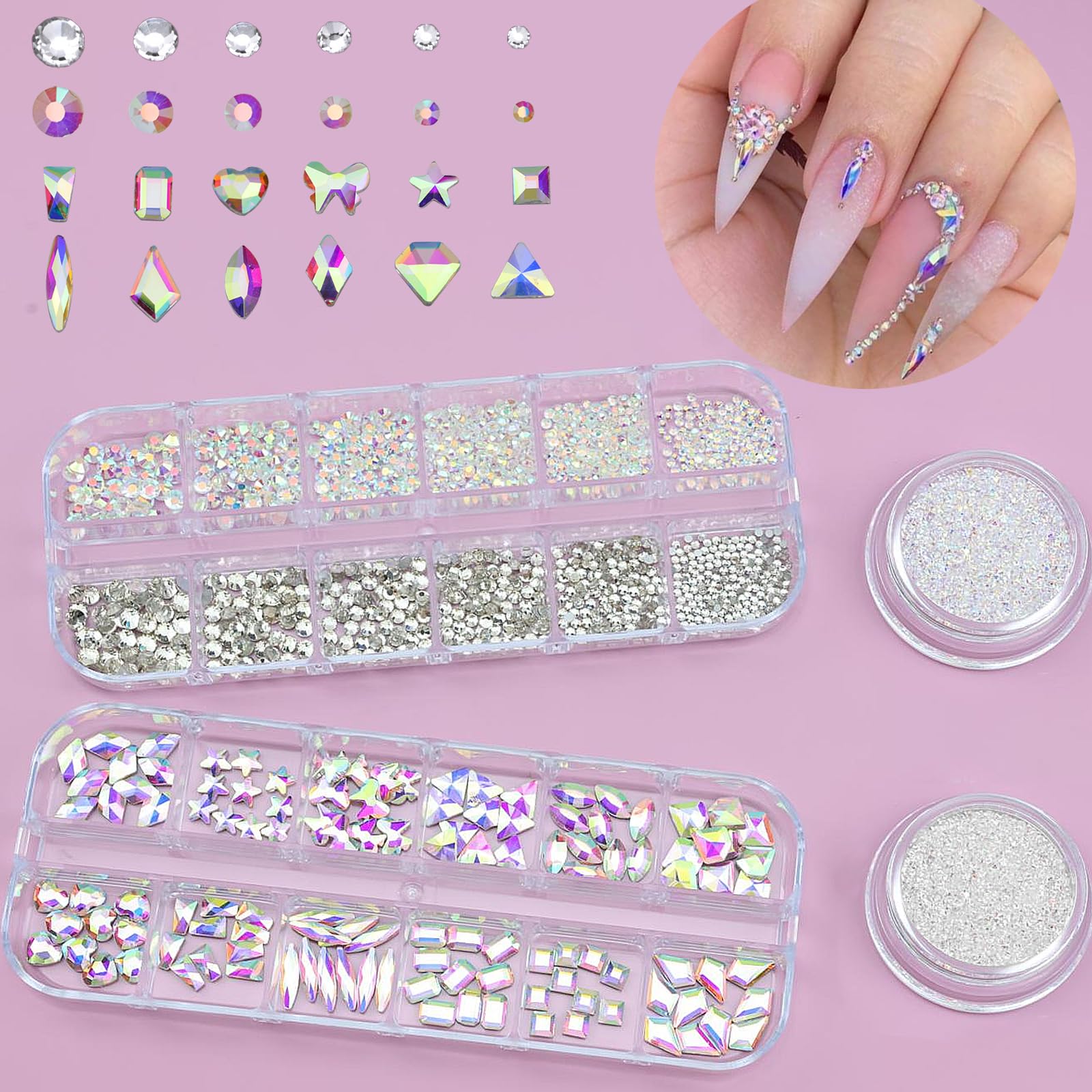 4 Boxes Nail Rhinestones Flatback Rhinestones Nail Charms Multi Shaped Crystals Nail Gems And Rhinestones For Nails, Nail Jewels