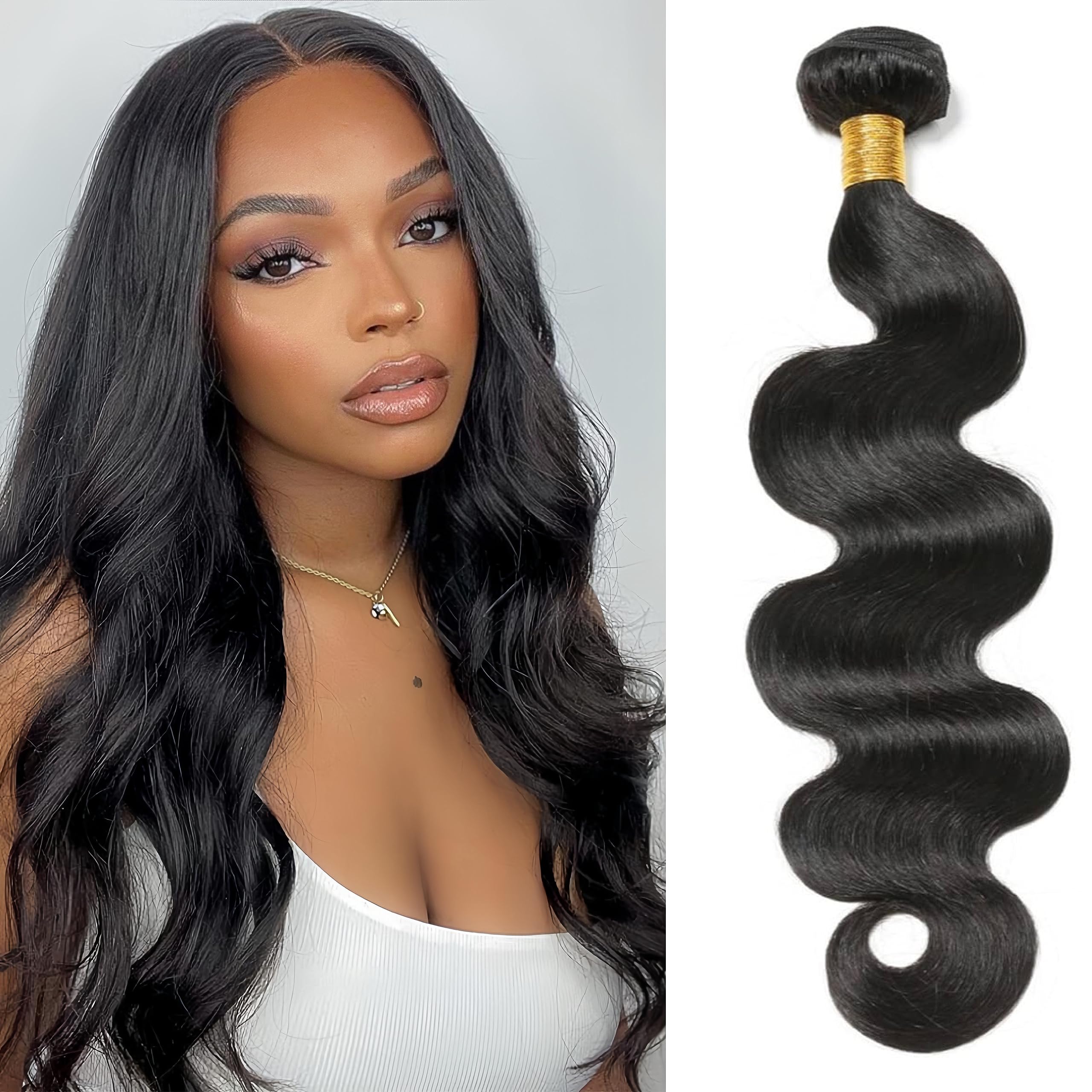 Hswpawk 12A Human Hair Bundles Body Wave 16 Inch One Bundle 100% Unprocessed Brazilian Virgin Body Wave Bundles Human Hair Natur