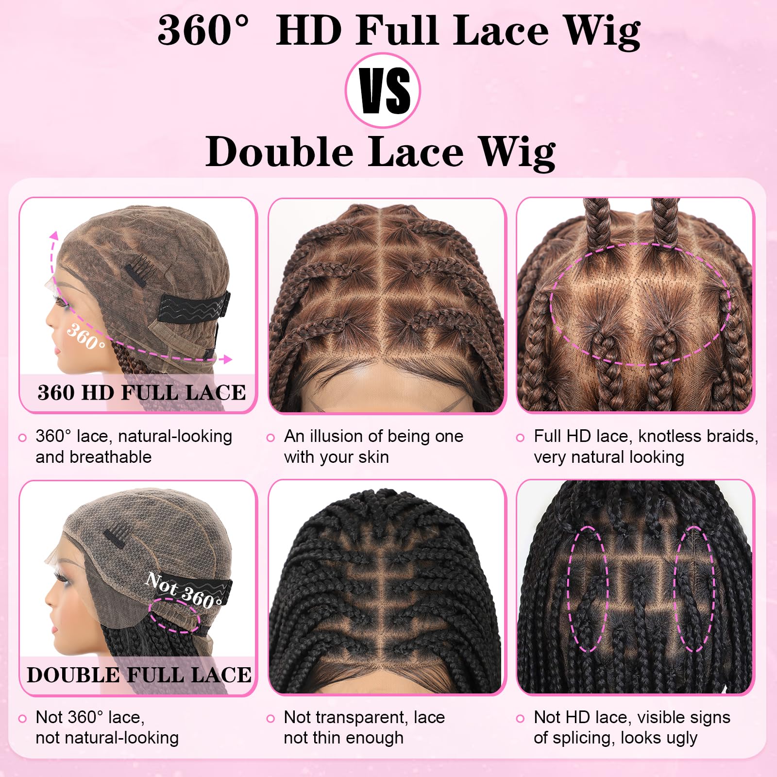 Kalyss 360 Full Lace Front Braided Wig With Baby Hair Box Braided Wigs Square Knotless Braided Wig Brown 36'' Hd Full Lace Braid