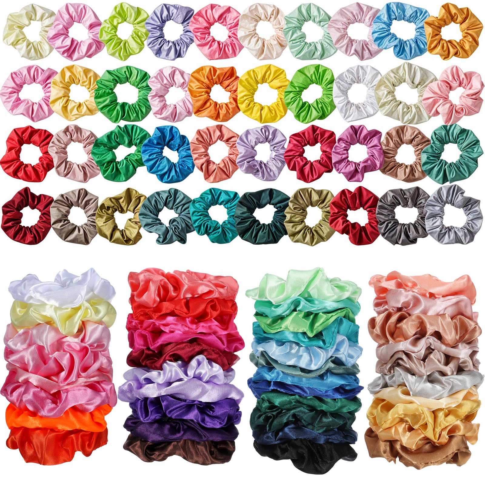 120 Pcs Nylon Hair Scrunchies Bulk, 40 Colors Ponytail Holders, Elastic Hair Ties Bands for Women, Multi-Color