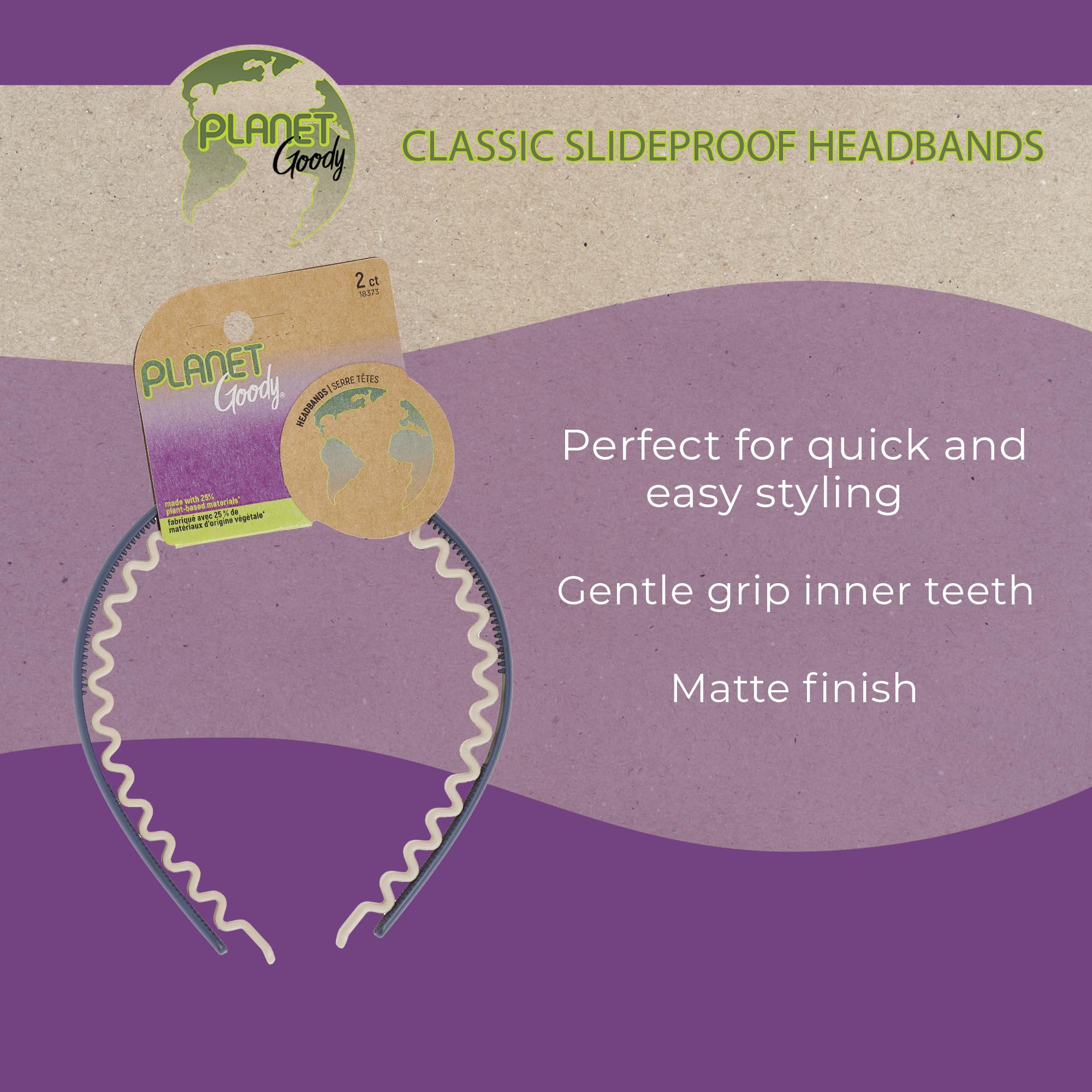 GOODY Planet Classic SlideProof Headbands 2ct Oatmeal and Navy