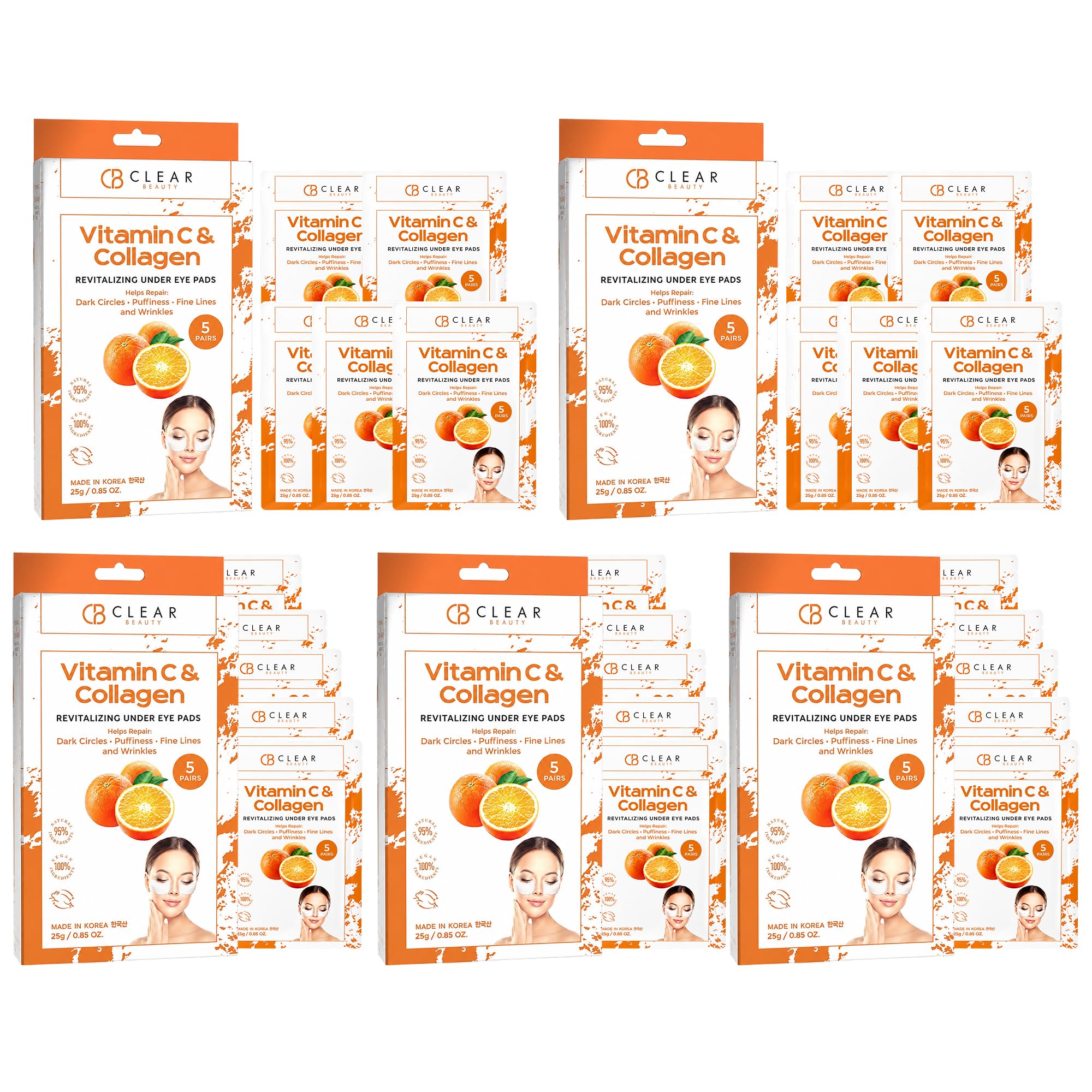 Clear Beauty Vitamin C & Collagen Under Eye Patches  Reduces Dark Circles, Puffiness & Fine Lines  Hydrating & Firming Eye Pad