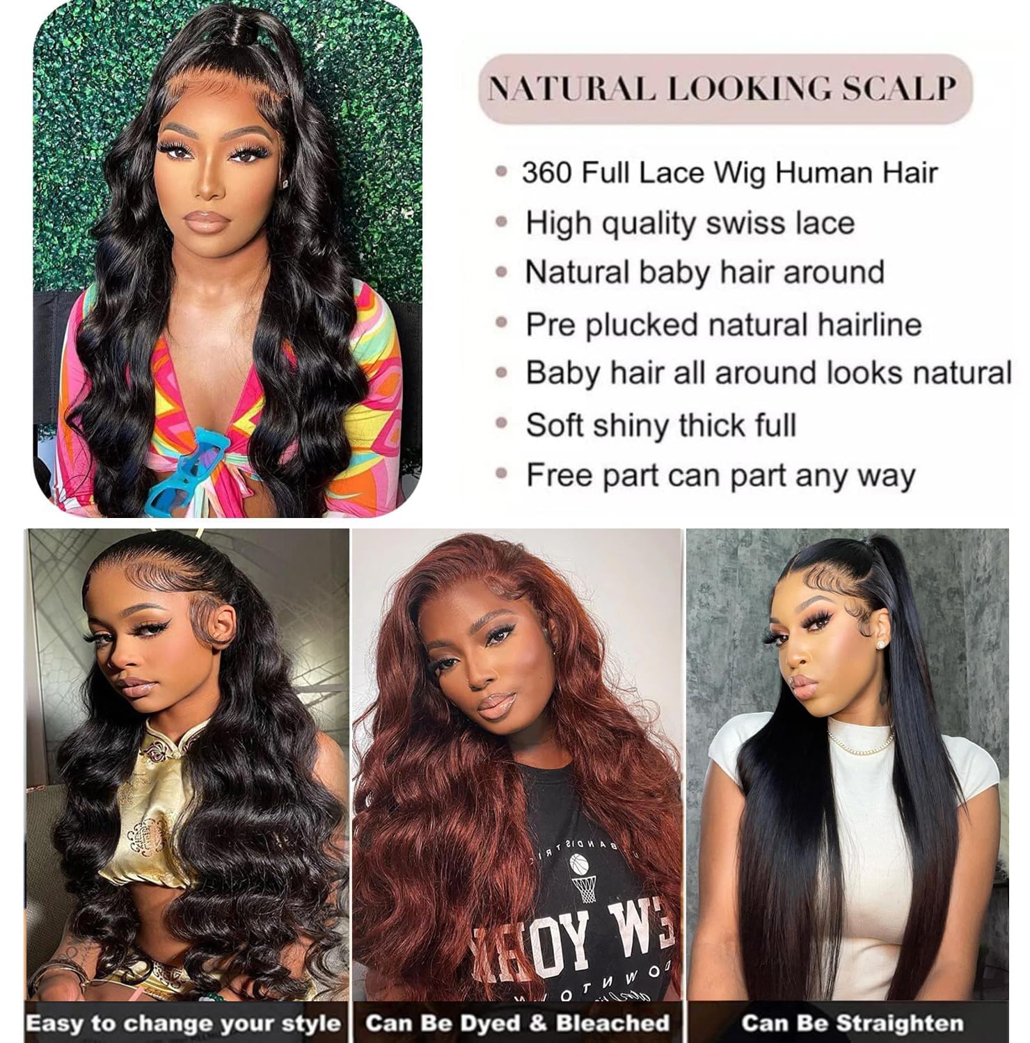 SUPERLOOK Body Wave 360 Lace Front Wigs Human Hair pre plucked 360 HD Lace Human Hair Wigs 200% Density Transparent Lace Front W