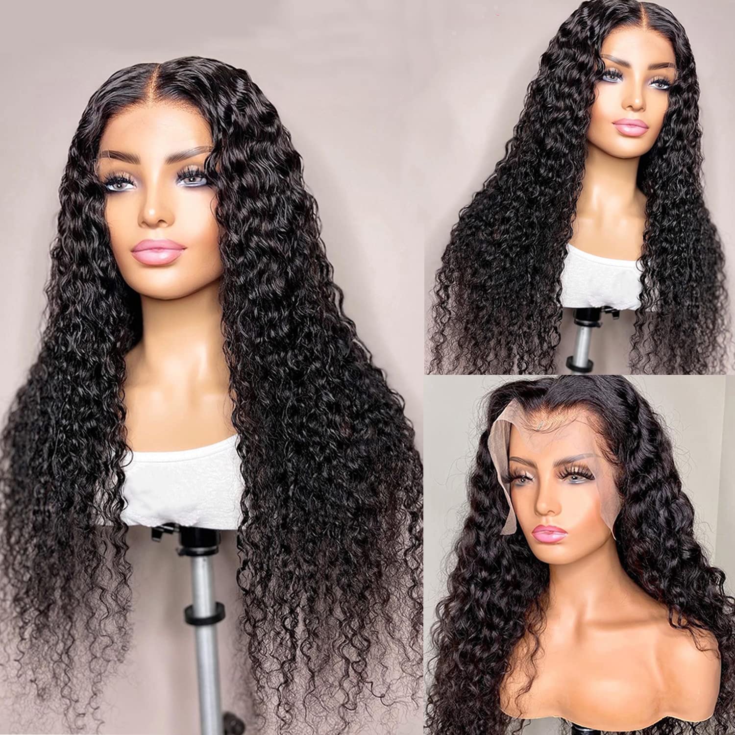 Snjon 13X6 Hd Transparent Lace Front Wigs Human Hair 180 Density Curly Lace Front Wigs Water Wave Wigs For Black Women Wet And W