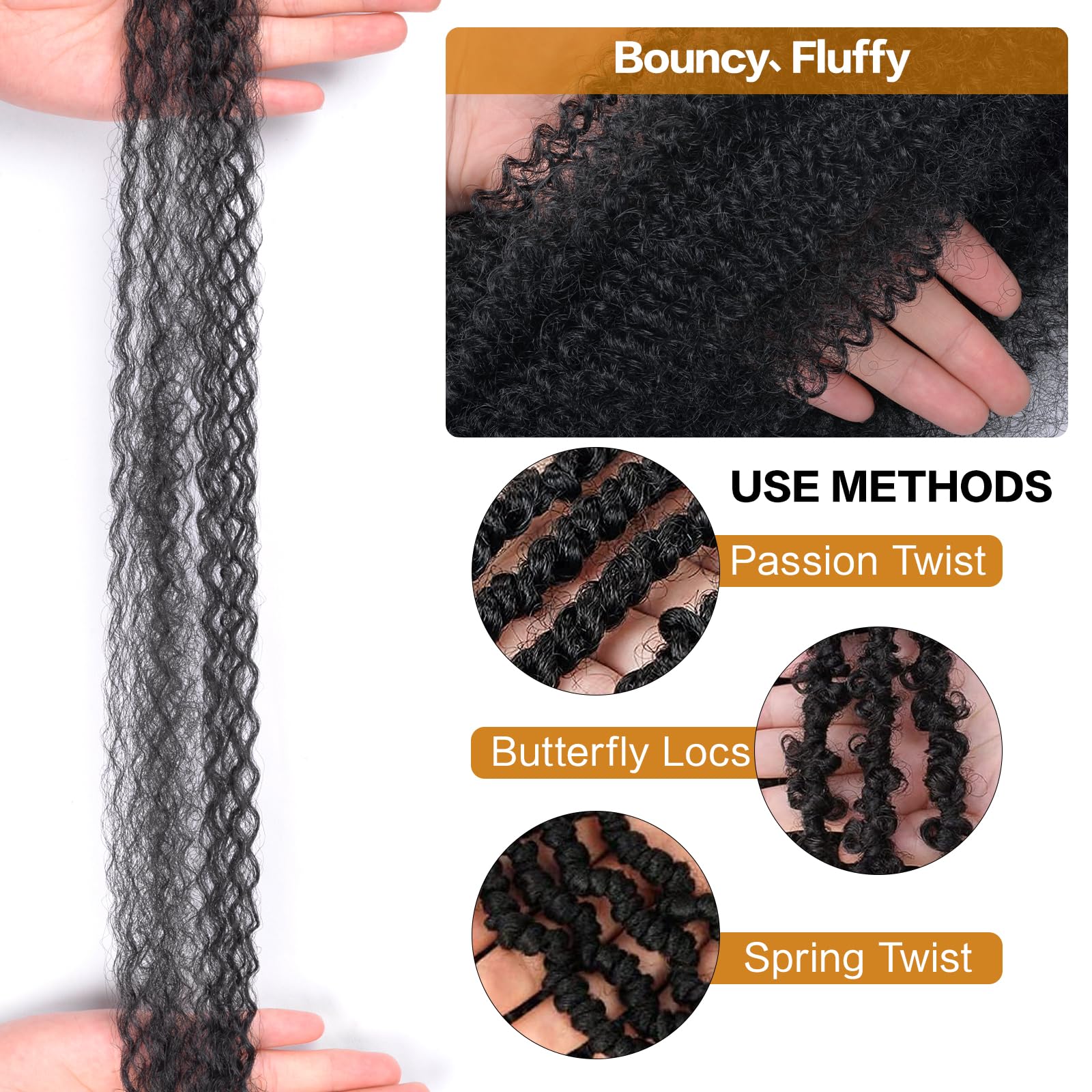 Afro Twist Hair 16 Inch 3 Packs 35G/Pack,Springy Afro Twist Hair Pre F ...
