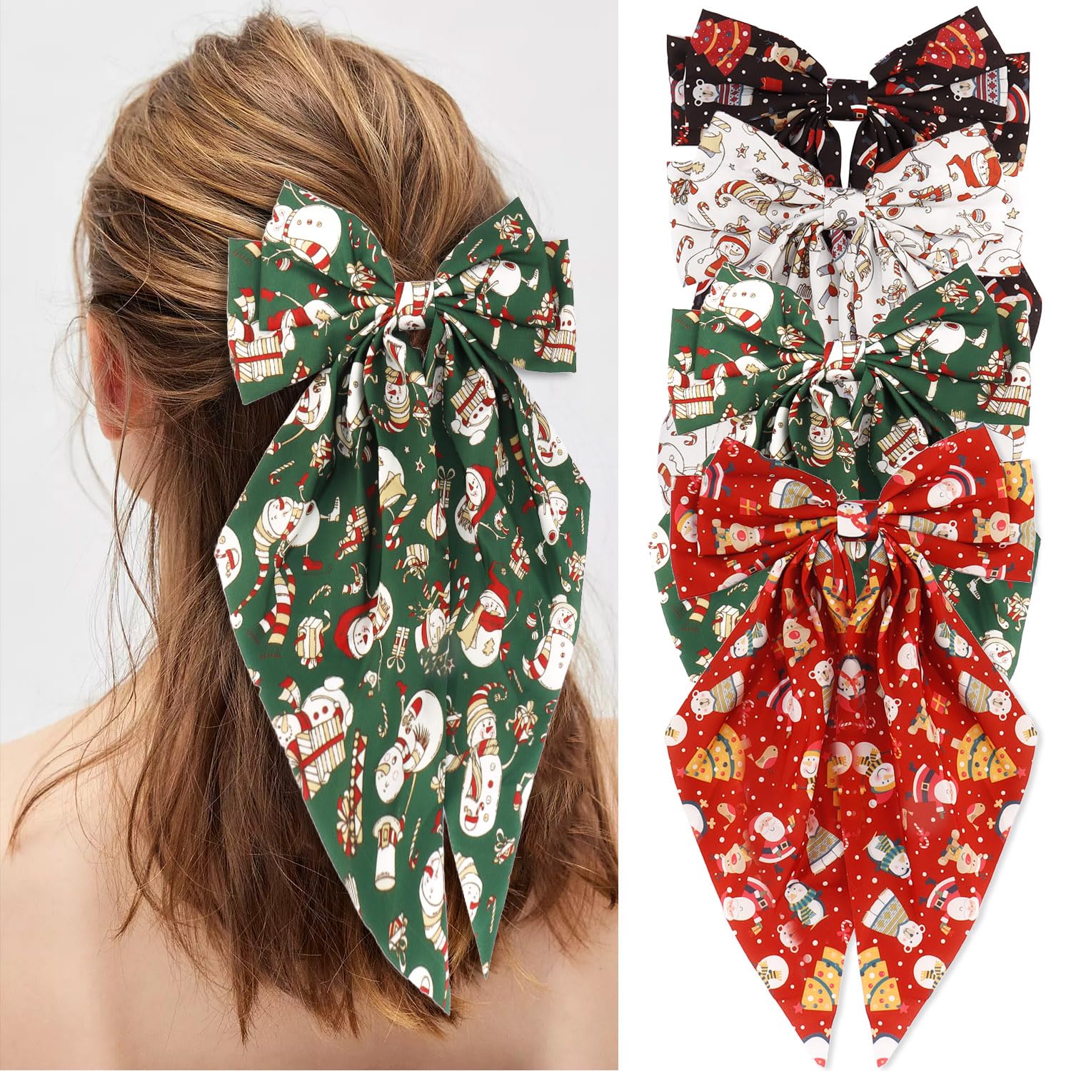 Atoden Christmas Hair Bows Clips Oversized Long Tail with Barrettes Clips Large Bowknot Hair Accessories for Women Girls Teens C
