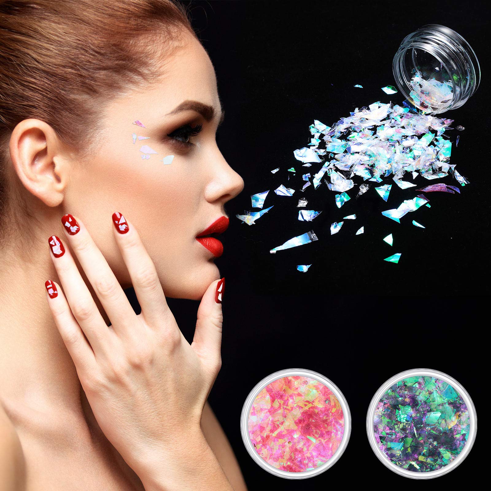 18 Boxes Mermaid Iridescent Chunky Glitter Flakes Chrome Nail Sequins Aurora Holographic Mermaid Nail Glitter Flakes Glitters Ch