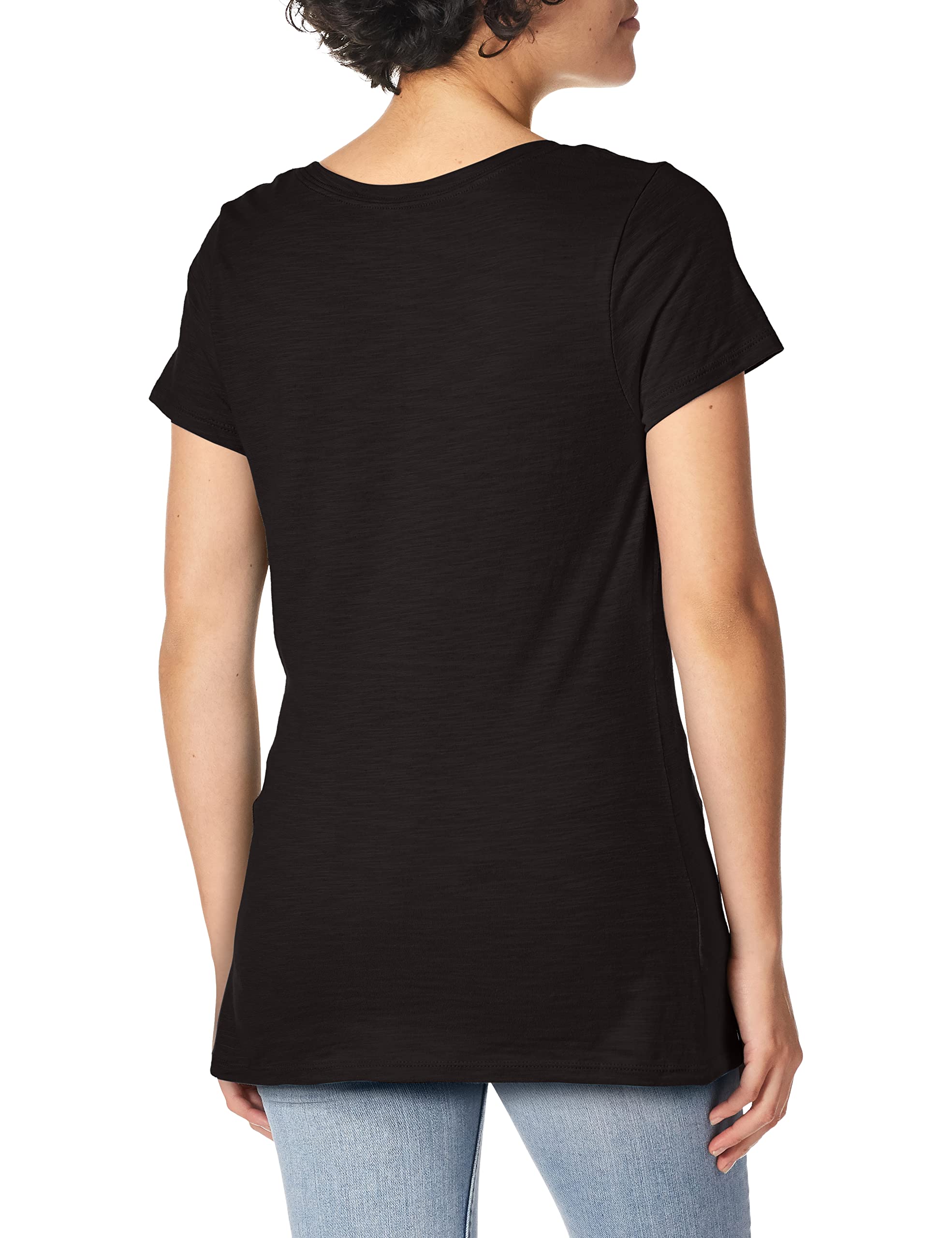 Hanes Womens Shirred V-Neck T-Shirt, Black, X-Large