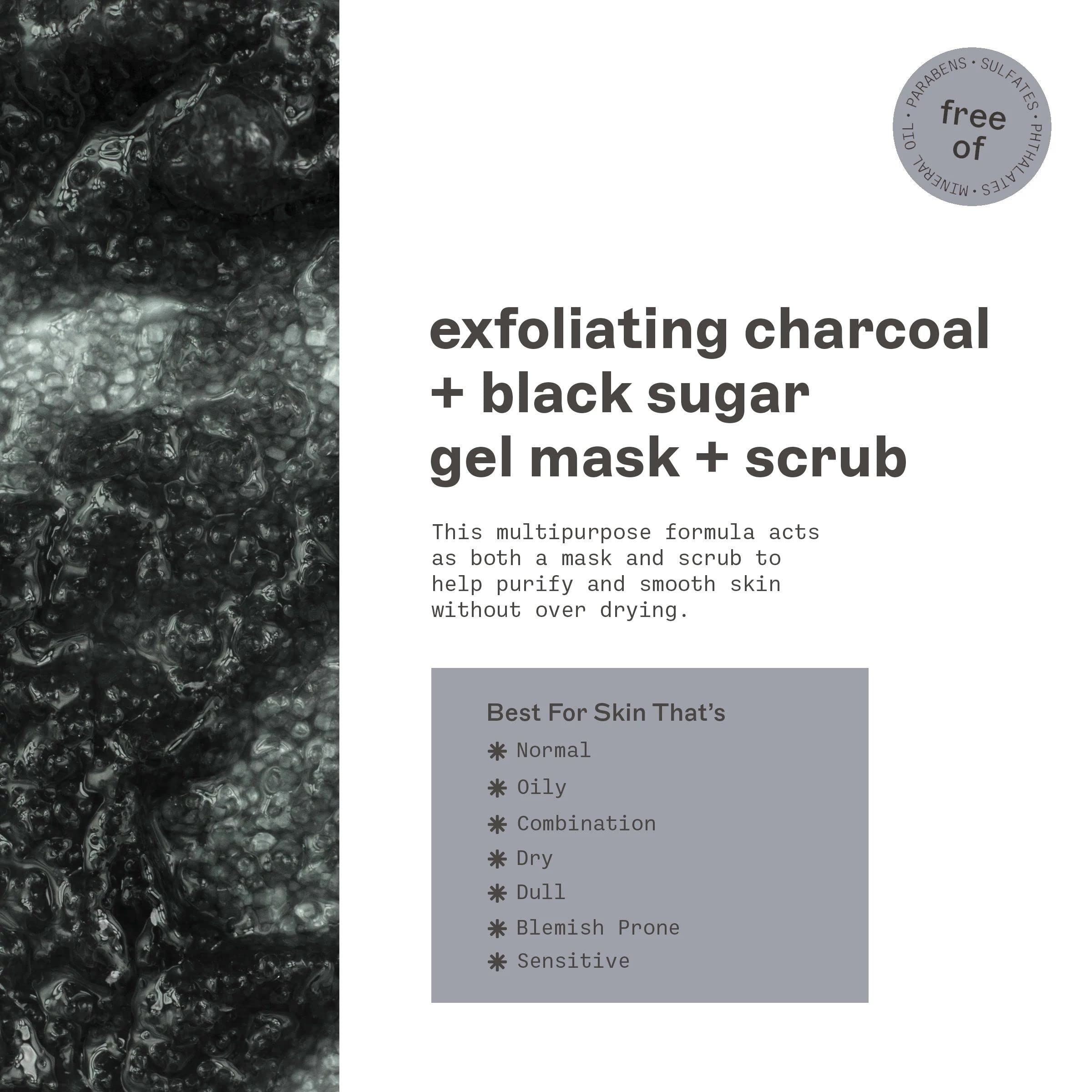 Freeman Polishing Charcoal & Black Sugar Facial Gel Mask+ Scrub, Purifies Skin, Not Over-Drying, Polishing Face Mask, Exfoliatin