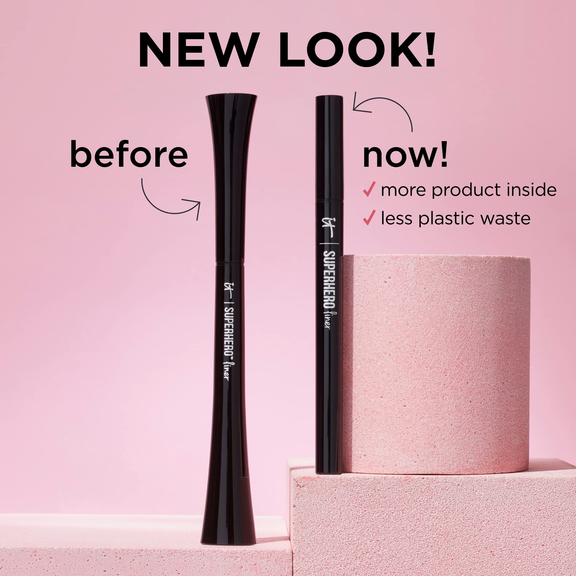It Cosmetics Superhero Liquid Eyeliner Pen, Black - 24-Hour Waterproof Formula Wont Smudge Or Fade - With Peptides, Collagen, Bi