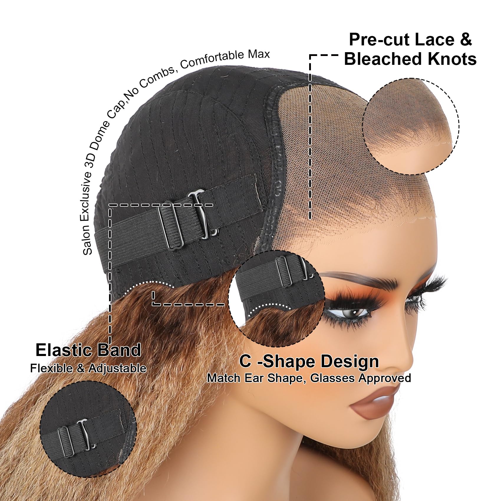 Domiso 22 Inch Highlight 4/27 Wear And Go Glueless Wig Ombre Kinky Straight Hd Lace Pre Cut 6X4.6 Hd Lace Wigs Human Hair For Wo