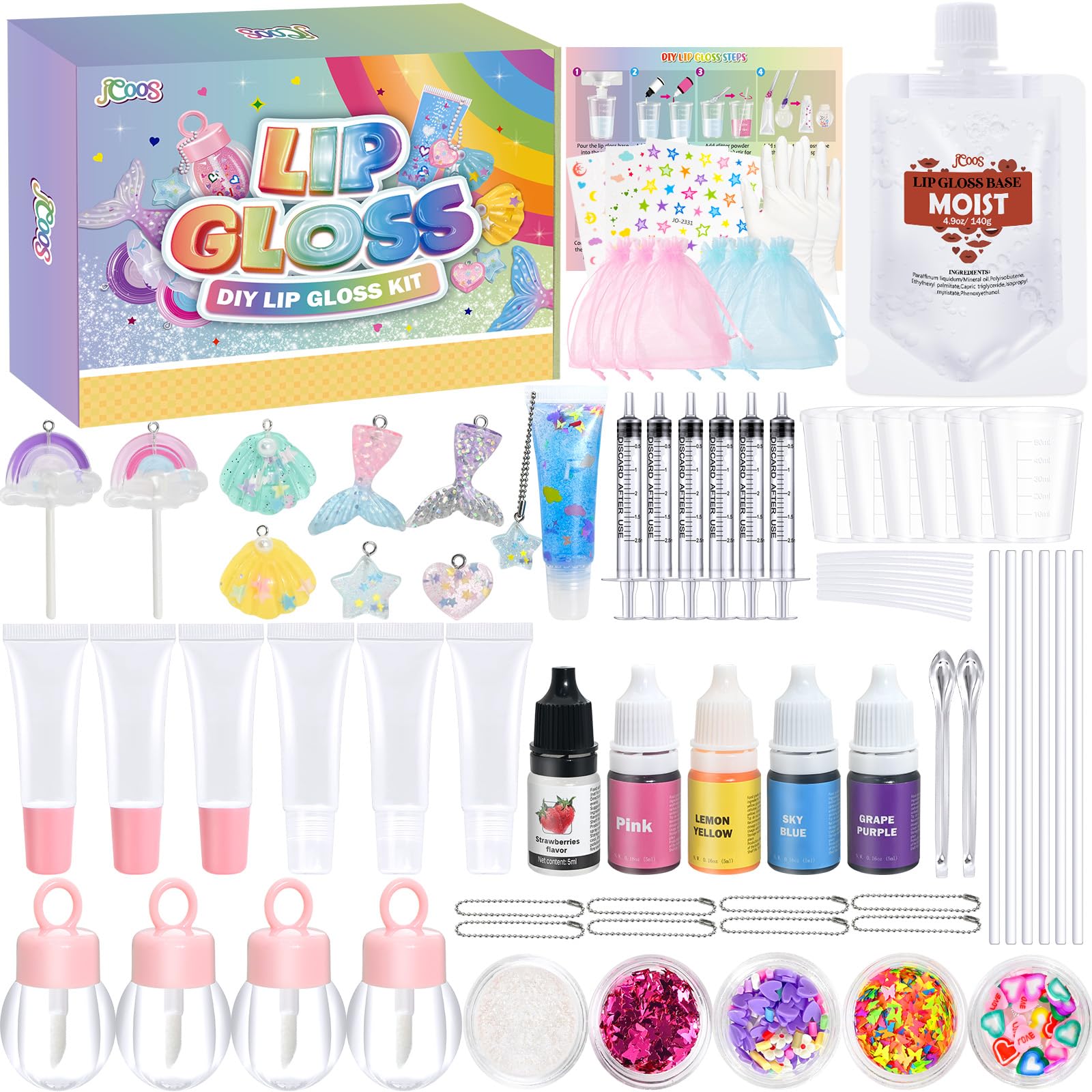 Lip Gloss Making Kit JCOOS 73PCS Lip Gloss Keychain Make Your Own Lip Gloss Kit, Diy Lip Gloss Making kit Moisturizing Shine Beg