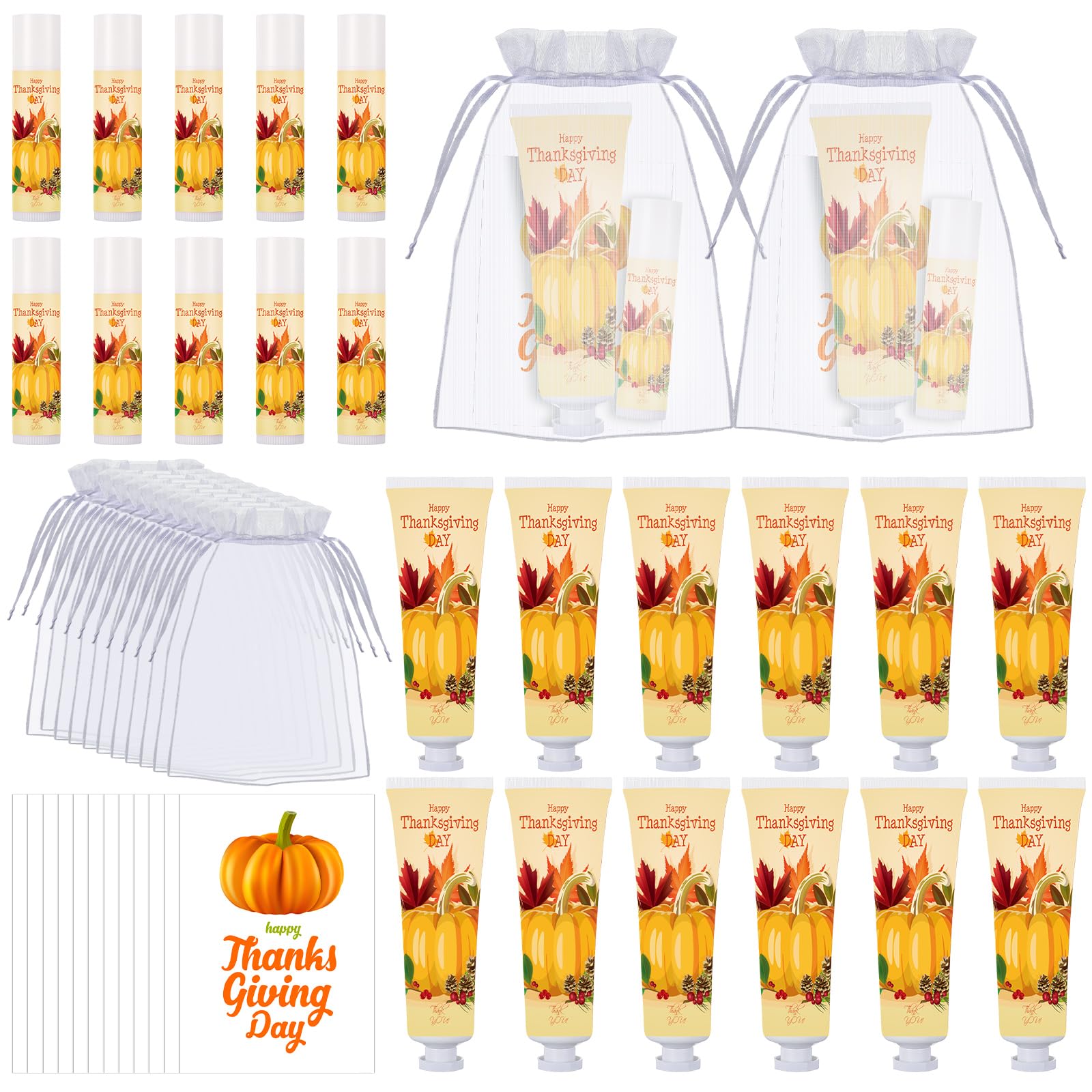 Heigble 30 Sets Thanksgiving Fall Hand Cream and Lip Balm Set Pumpkin Friendsgiving Hand Cream Bulk Mini Pumpkin Lotion Travel S