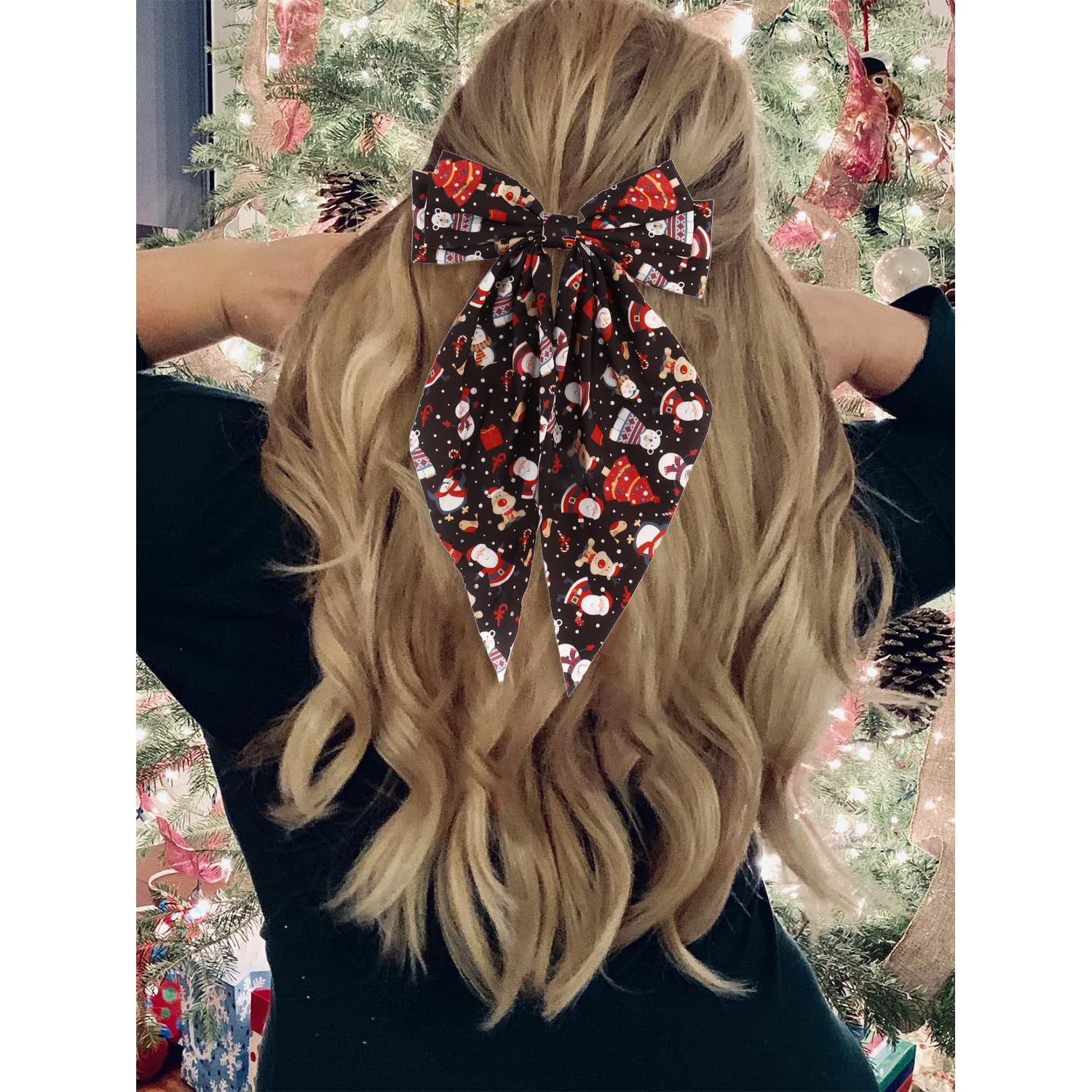 Atoden Christmas Hair Bows Clips Oversized Long Tail with Barrettes Clips Large Bowknot Hair Accessories for Women Girls Teens C