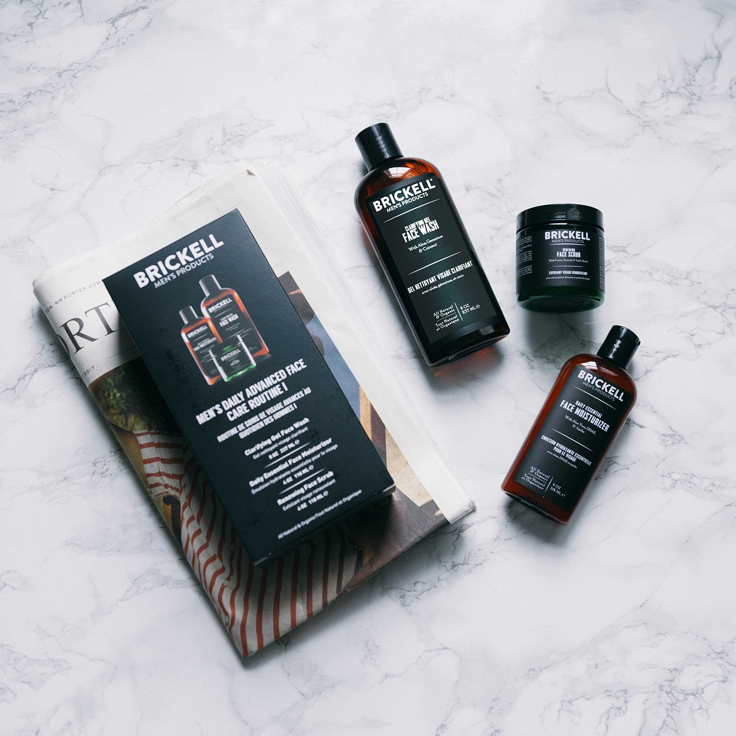 Brickell Men'S Daily Advanced Face Care Routine I, Gel Facial Cleanser Wash, Face Scrub, Face Moisturizer Lotion, Natural And Or