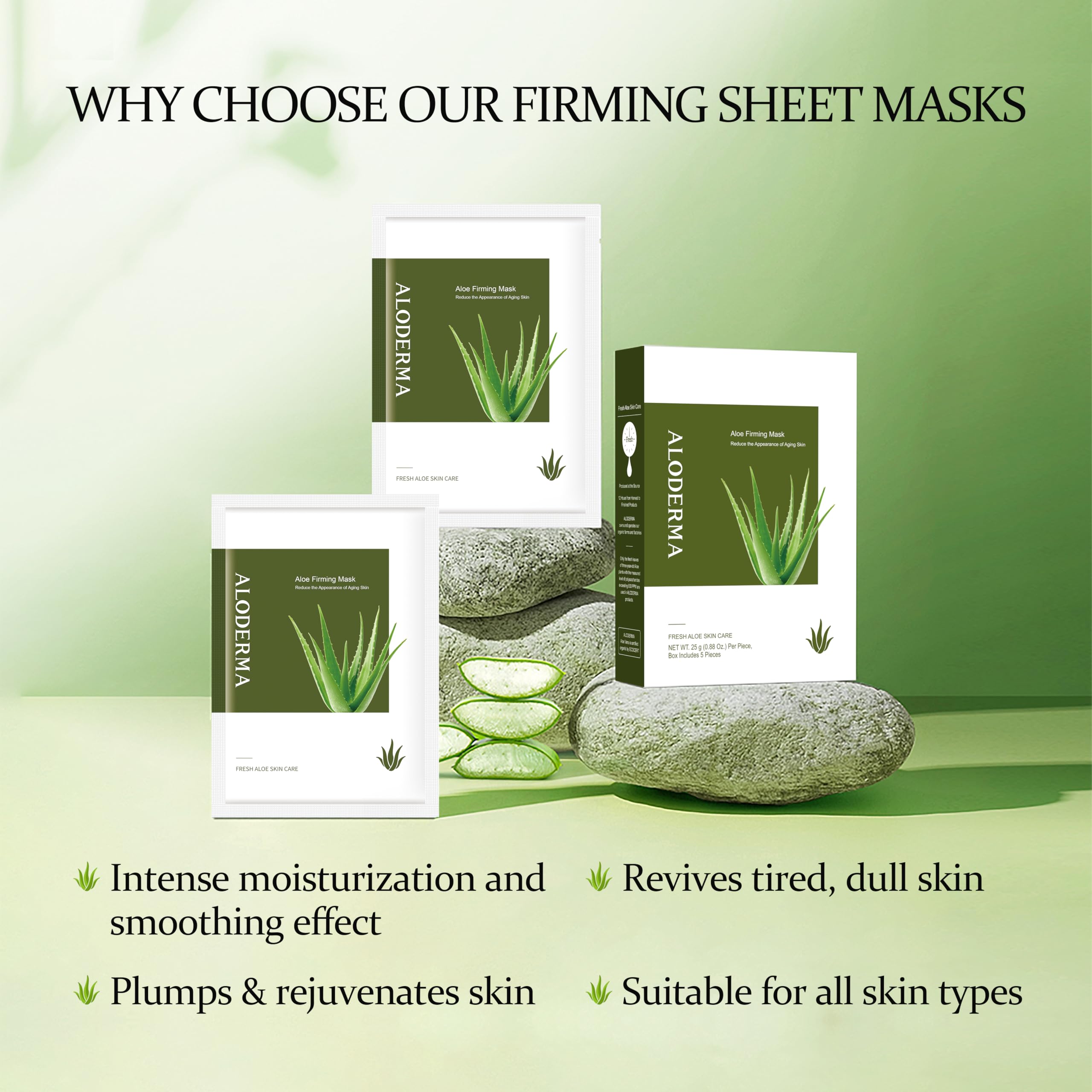 Aloderma Firming Sheet Masks With 89% Organic Aloe Vera 5 Pcs - Formulated For Age-Defying Results With Hyaluronic Acid & Argini