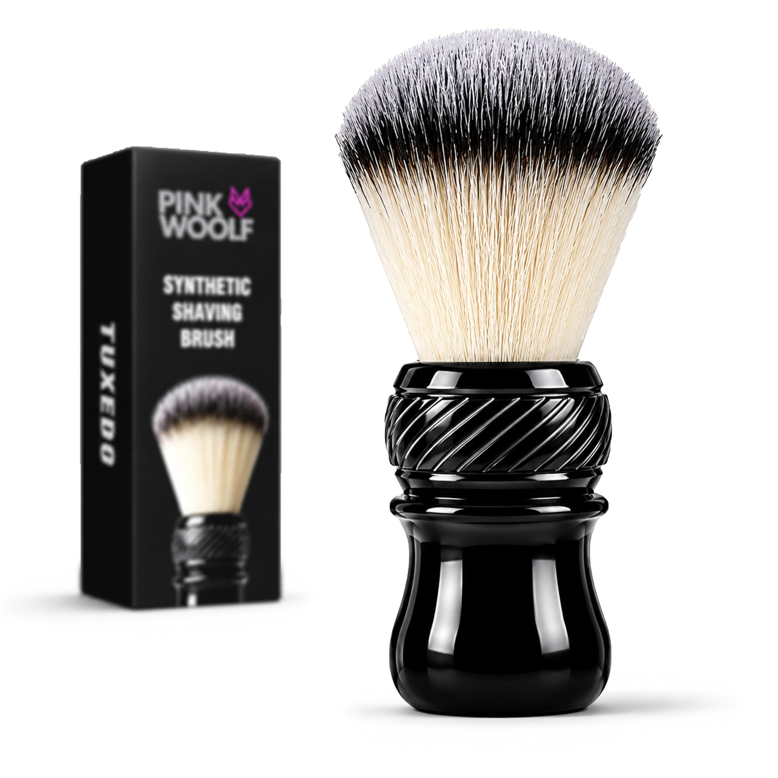 Pink Woolf Synthetic Shaving Brush for Men  24mm Tuxedo Knot, QuickDry Soft Bristles, Compact Travel Shave Brush for Rich Lath