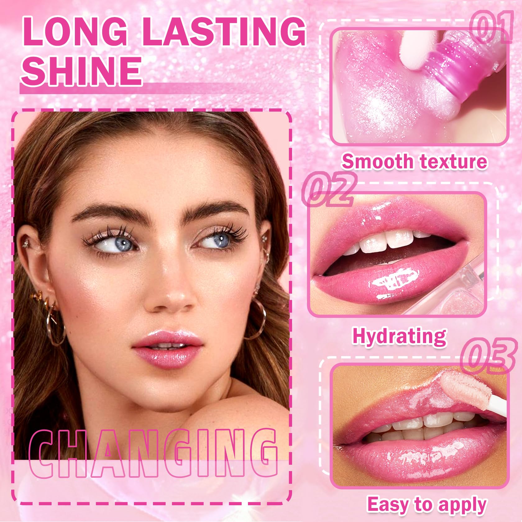 CAHIUYOA Magic Color Changing Lip Oil Hydrating Plumping Lip Oil Tinted Lip Gloss Lip Balm Shimmer Non-sticky Lip Glow Oil Trans