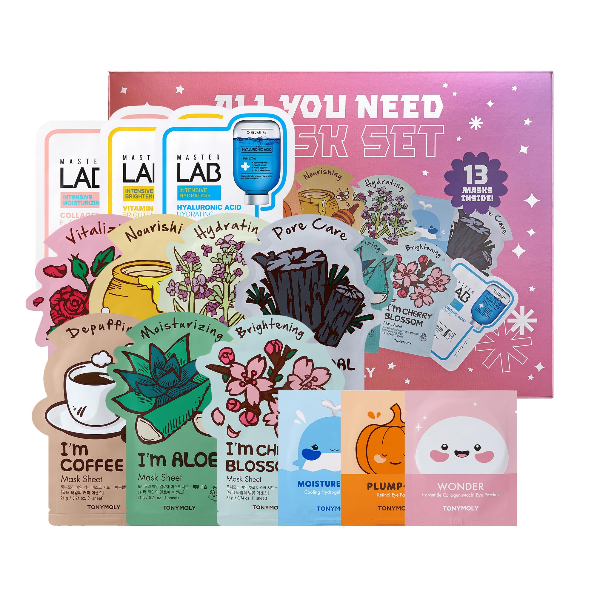 Tonymoly All You Need Mask Set, Hydrate & Refresh Skin, Sheet Masks For All Skin Types & Concerns, Variety Pack Of 13 Masks