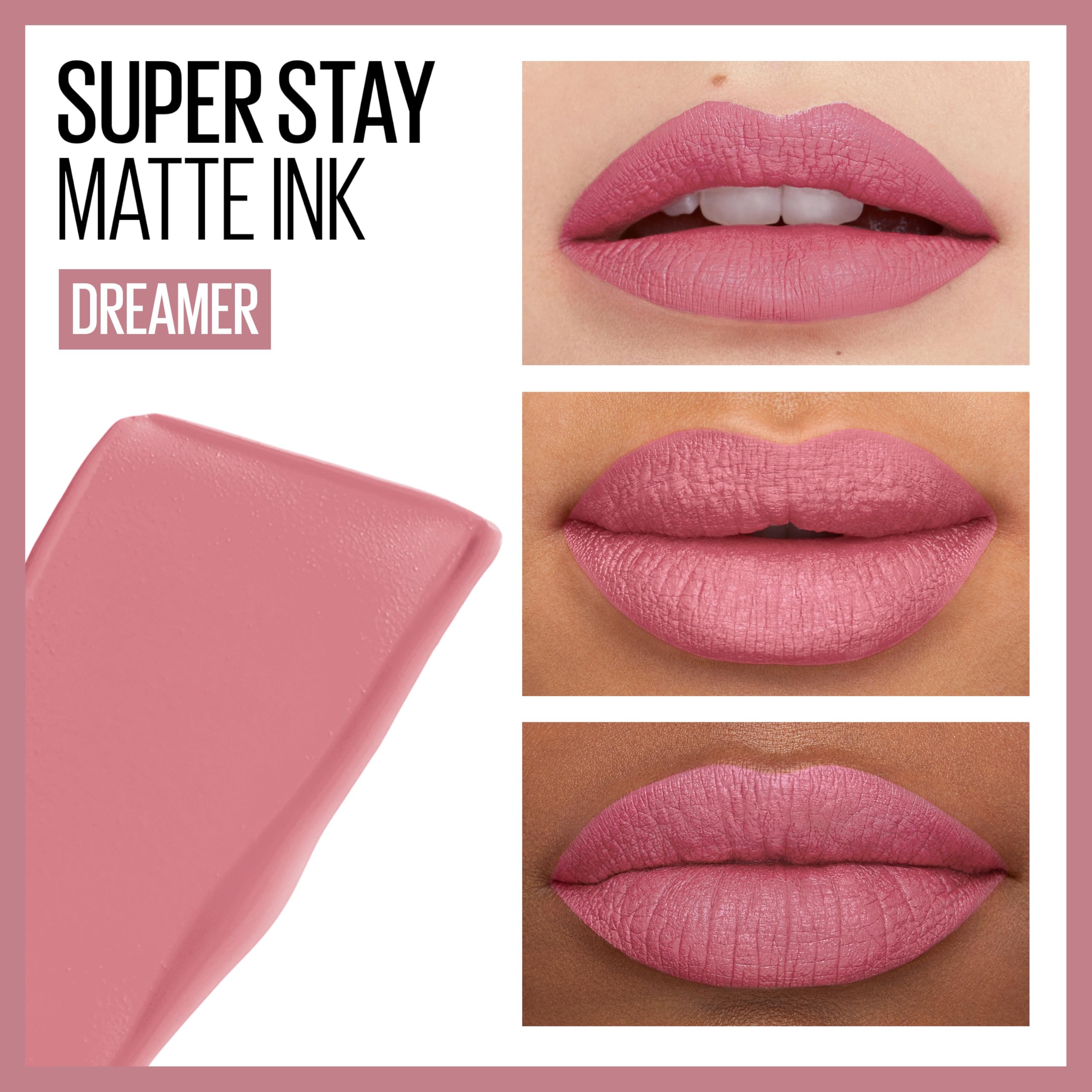 Maybelline Super Stay Matte Ink Liquid Lipstick Makeup, Long Lasting High Impact Color, Up To 16H Wear, Dreamer, Warm Pink Neutr