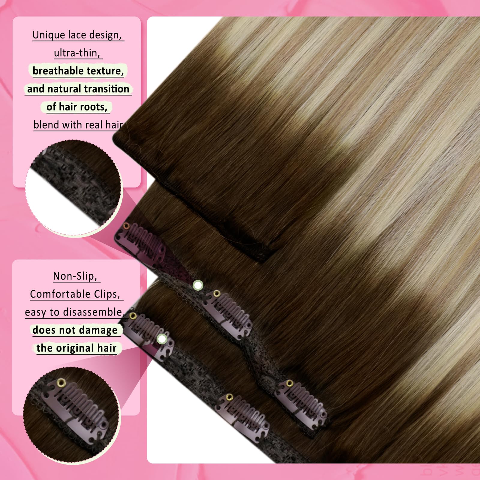 Youngsee 150G Clip In Hair Extensions Human Hair Ombre Remy Human Hair Extensions Clip Ins Dark Brown Ombre Golden Blonde Mix Pl