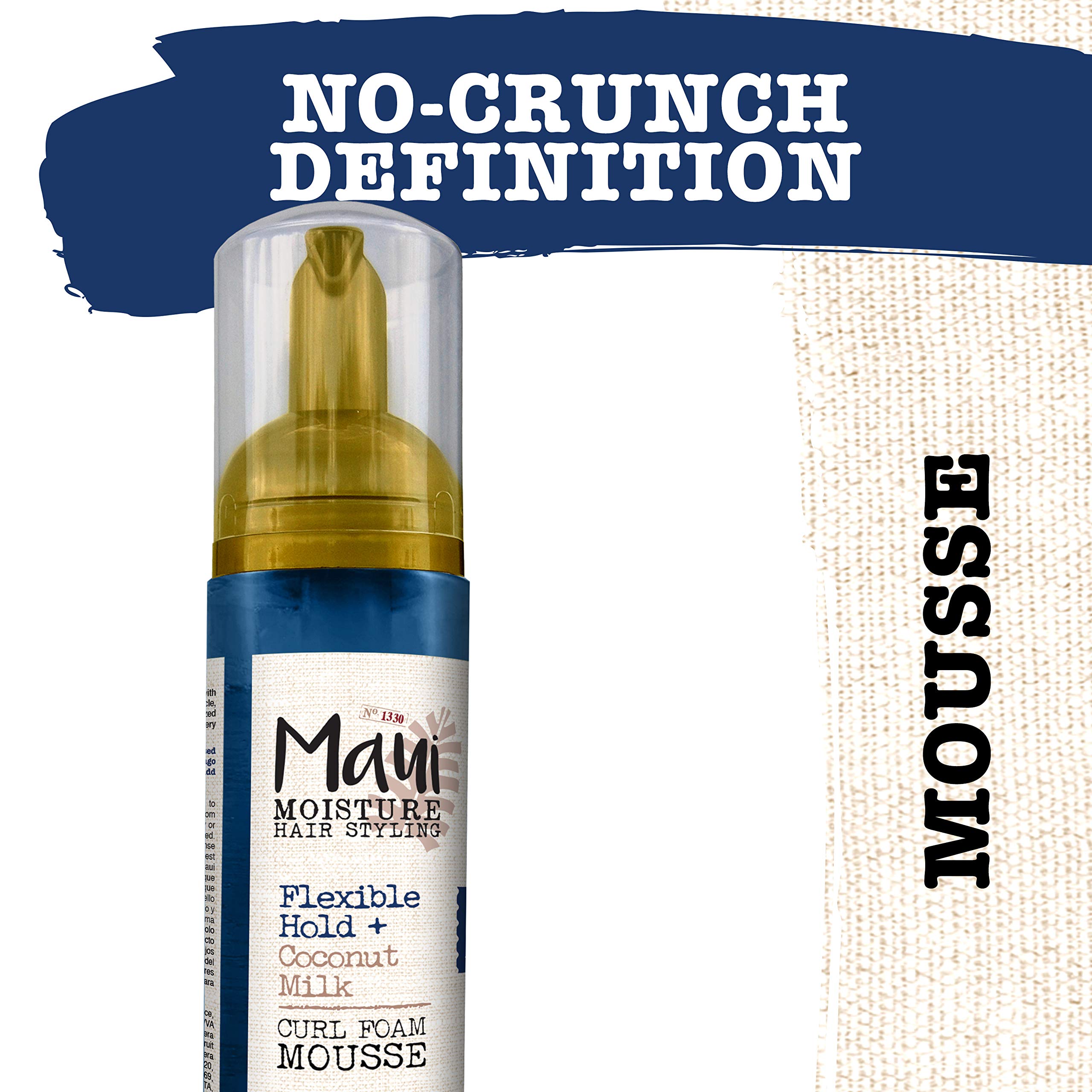Maui Moisture Flexible Hold + Coconut Milk Curl Foam Mousse, for Curly Hair Styling, No Drying Alcohols, Parabens or Silicone, 8