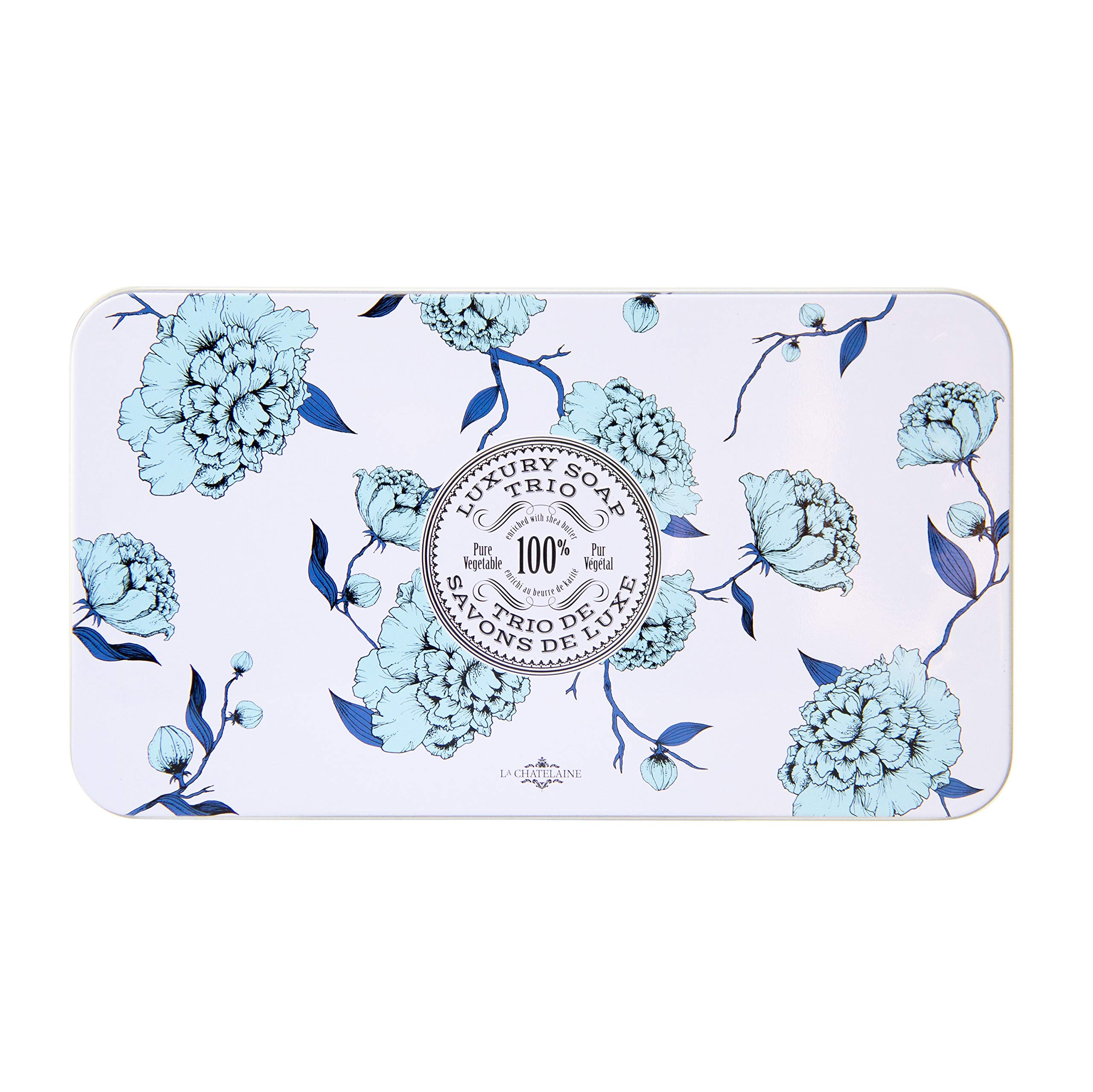 La Chatelaine Luxury Bar Soap Trio Gift Set Tin - Winter White | Made In France | Natural And Organic Soap Bars | Shea Butter Fo