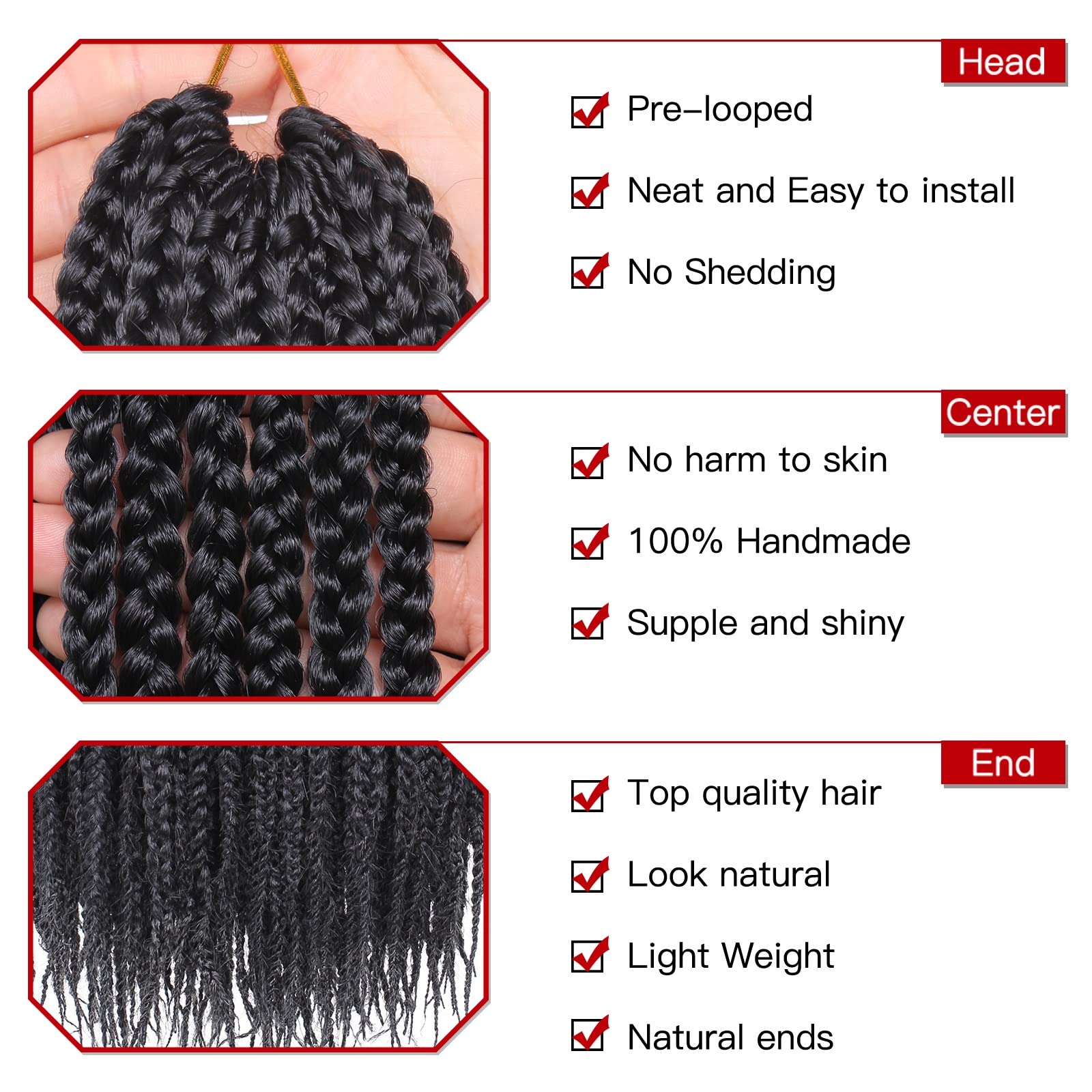 Xtrend 14 Inch 8 Packs Box Braids Crochet Hair Pre-Looped Knotless Medium Box Braids 3X Bohemian Braiding Hair Extensions Synthe
