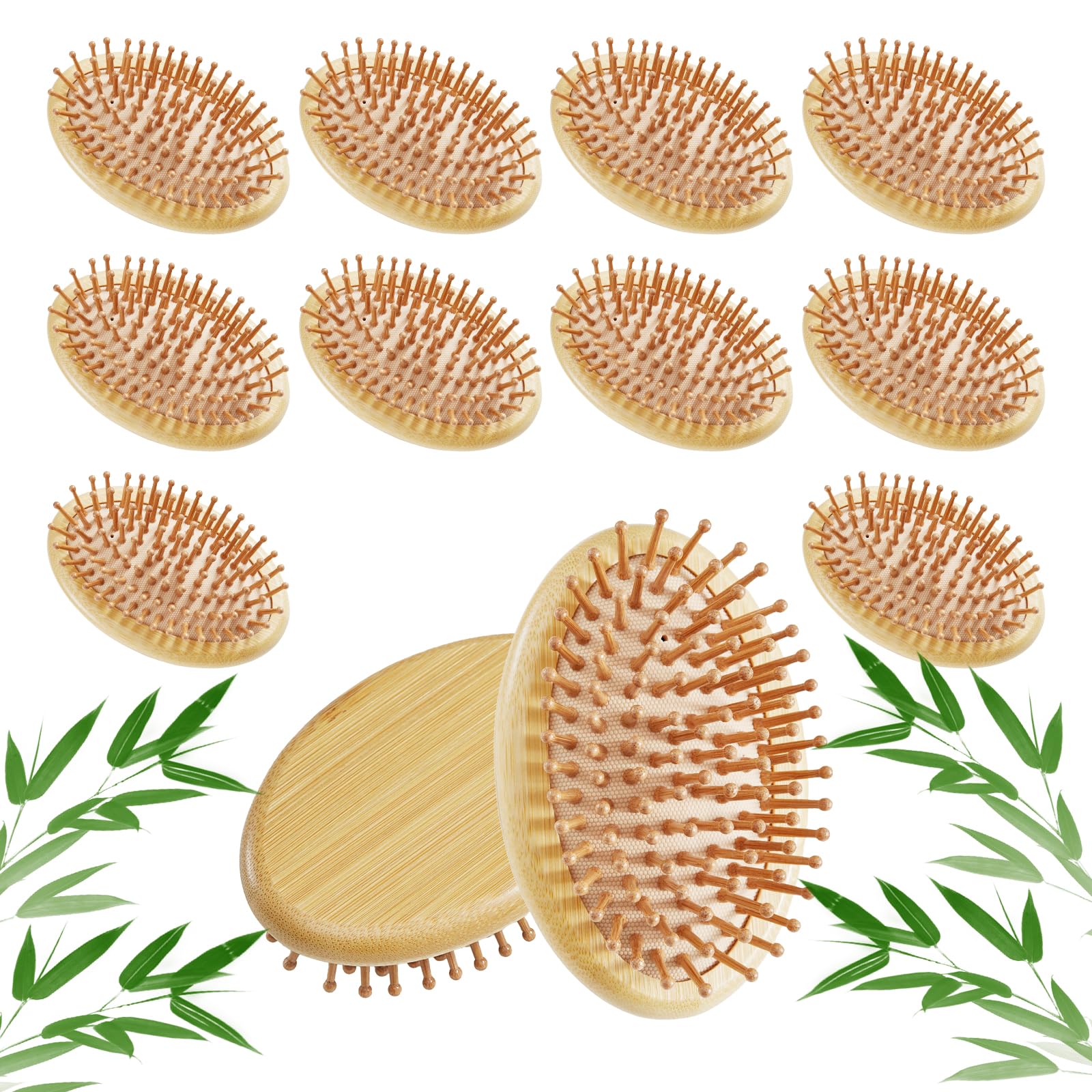 12PC Bamboo Hair Brush - Bulk Bamboo Bristles Detangling Brush for Hair Growth,Massage Scalp & Anti Static HairBrush for Women,M