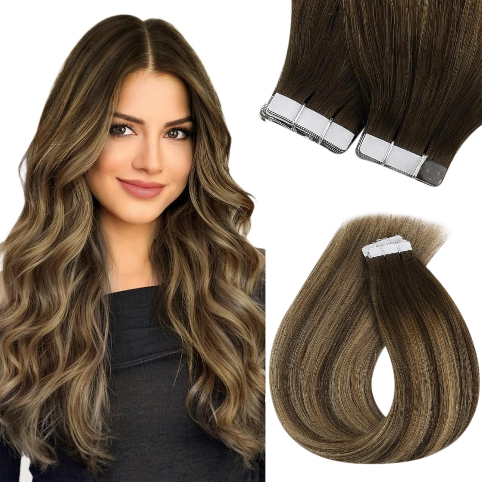 Sunny Hair Tape In Hair Extensions Brown Balayage Tape In Hair Extensions Human Hair Brown To Blonde Mix Medium Brown Balayage T