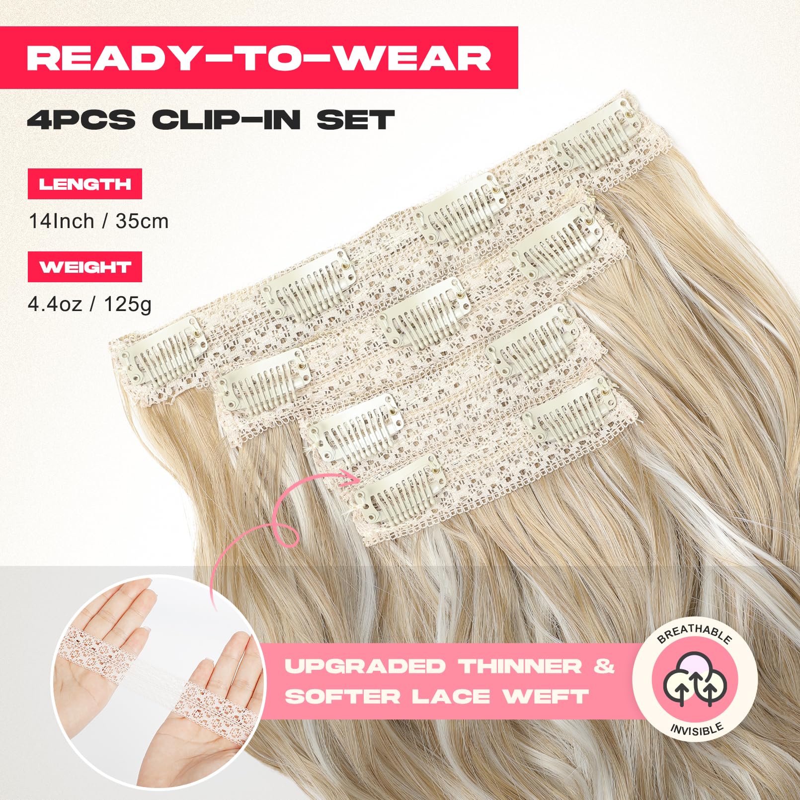 Ntynty Hair Extensions, 14'' Short Clip In Hair Extensions 4Pcs Beach Wave Blonde Hair Extensions Natural Soft Synthetic Hairpie
